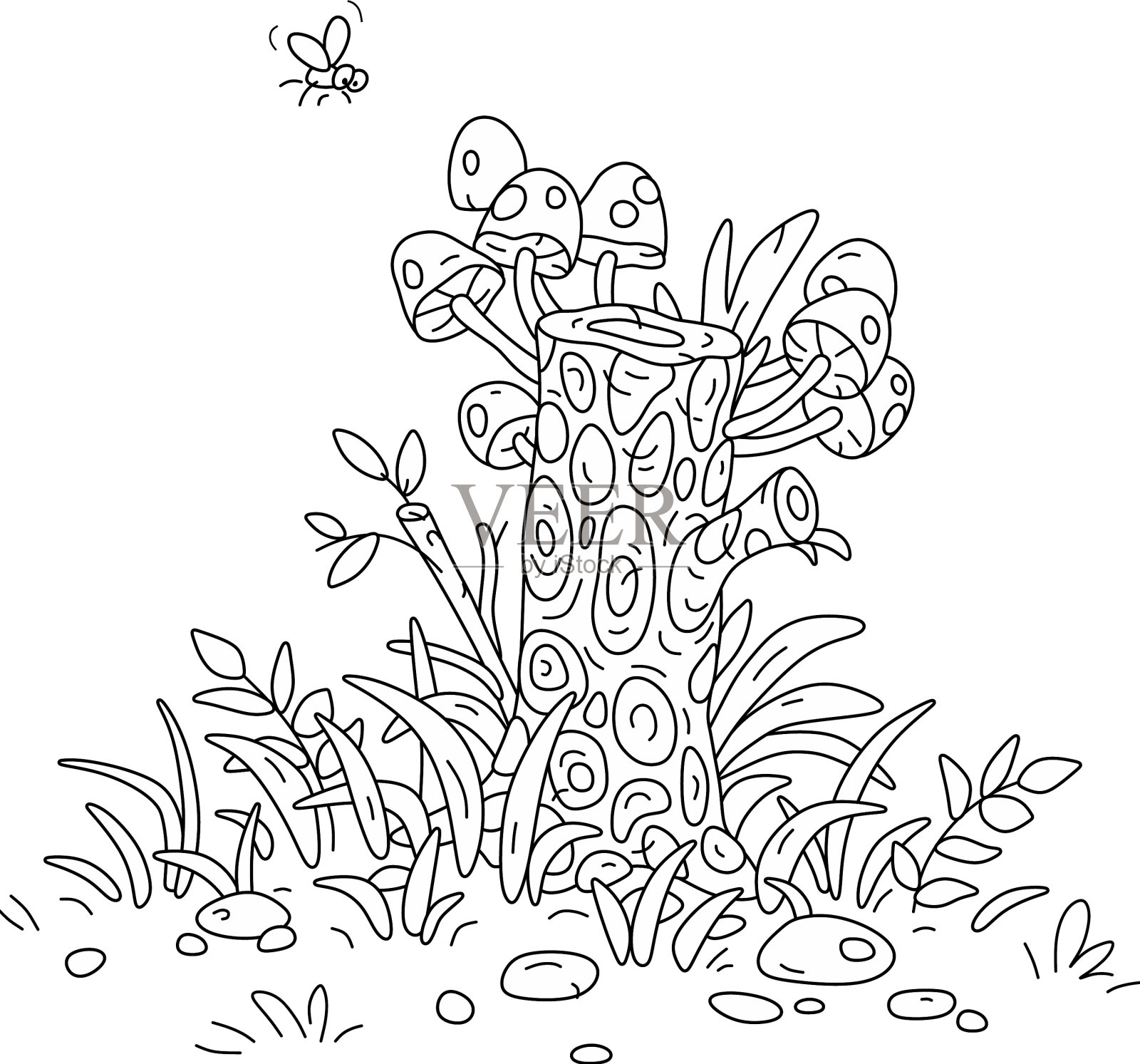 森林里有蘑菇的老树桩设计元素图片