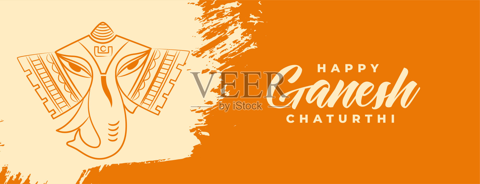 快乐的ganesh chaturthi庆祝旗帜在油漆刷风格插画图片素材