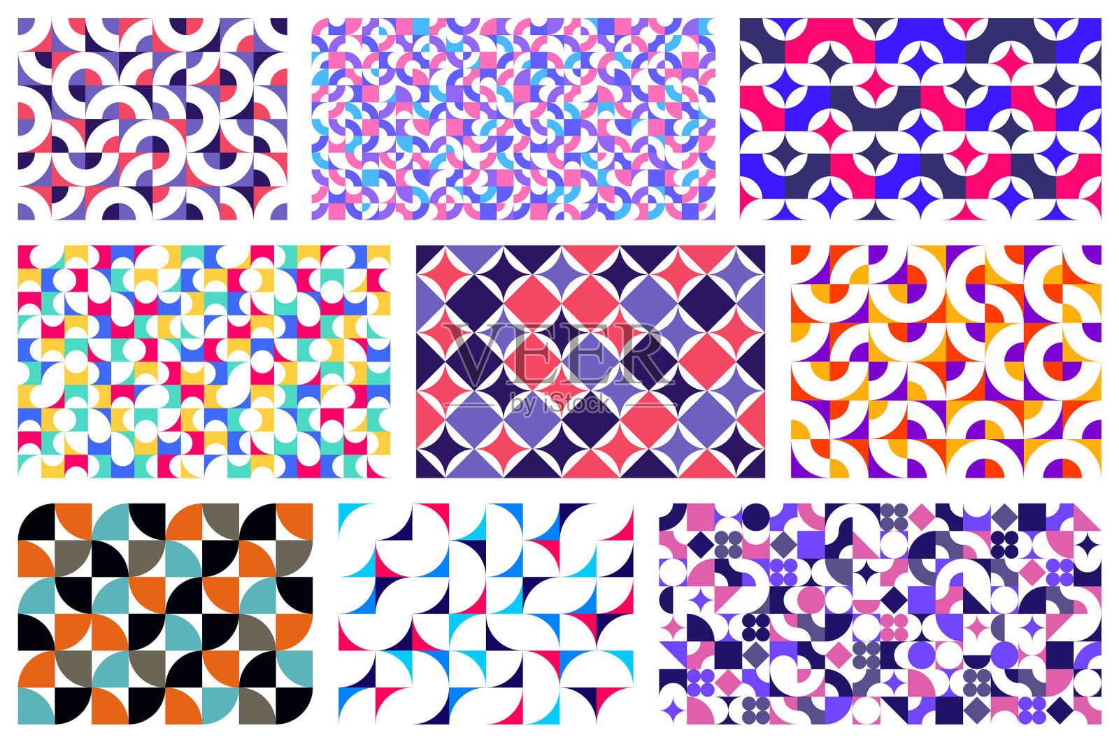 抽象的几何无缝图案设置颜色插画图片素材