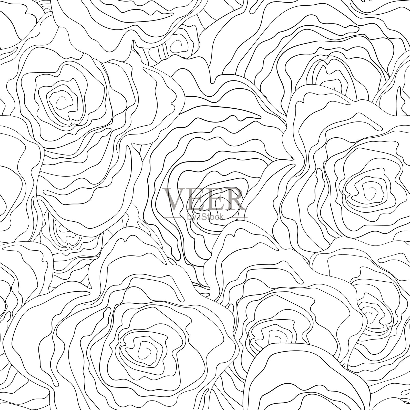 无缝花卉图案剪影艺术线插画图片素材