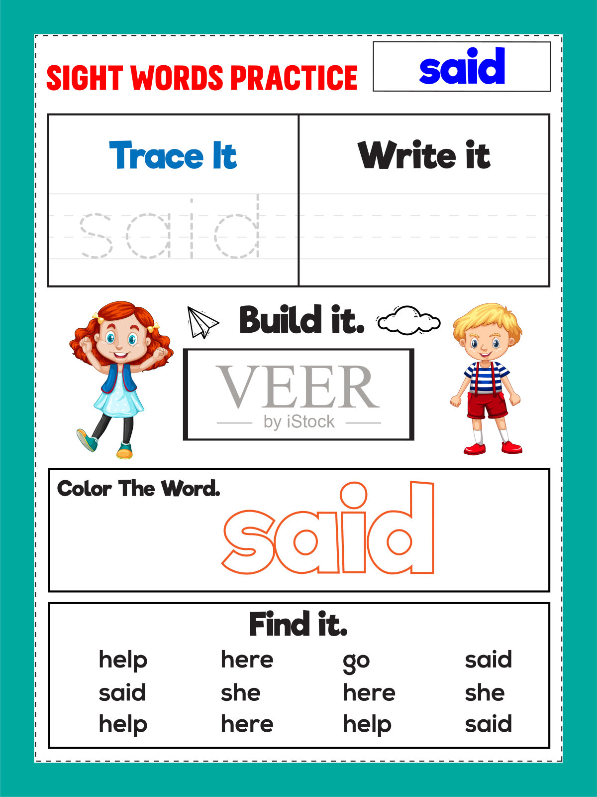 幼儿园情景词汇练习插画图片素材