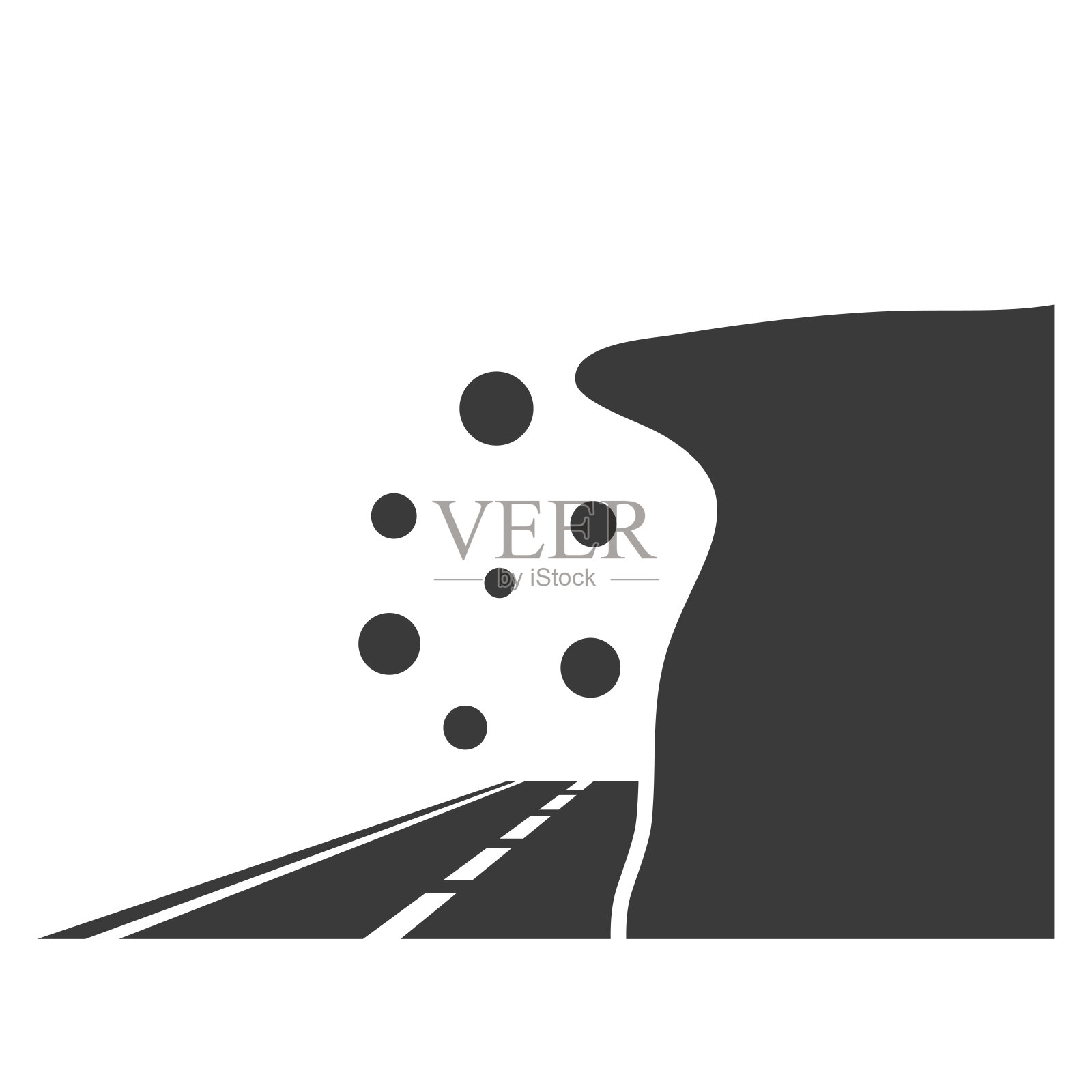 落石与山的道路字形图标孤立在一个白色背景。矢量插图。插画图片素材