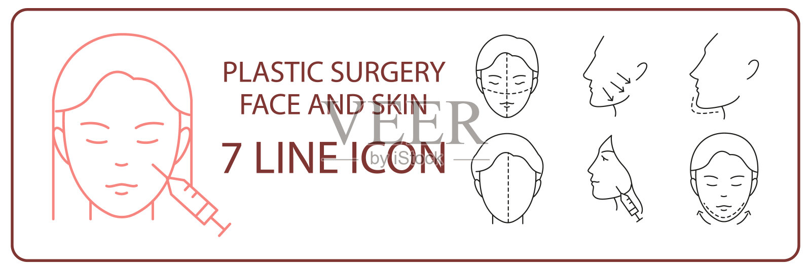 整容手术线图标设置。包括脂肪团、美丽、标记、皮肤等图标插画图片素材