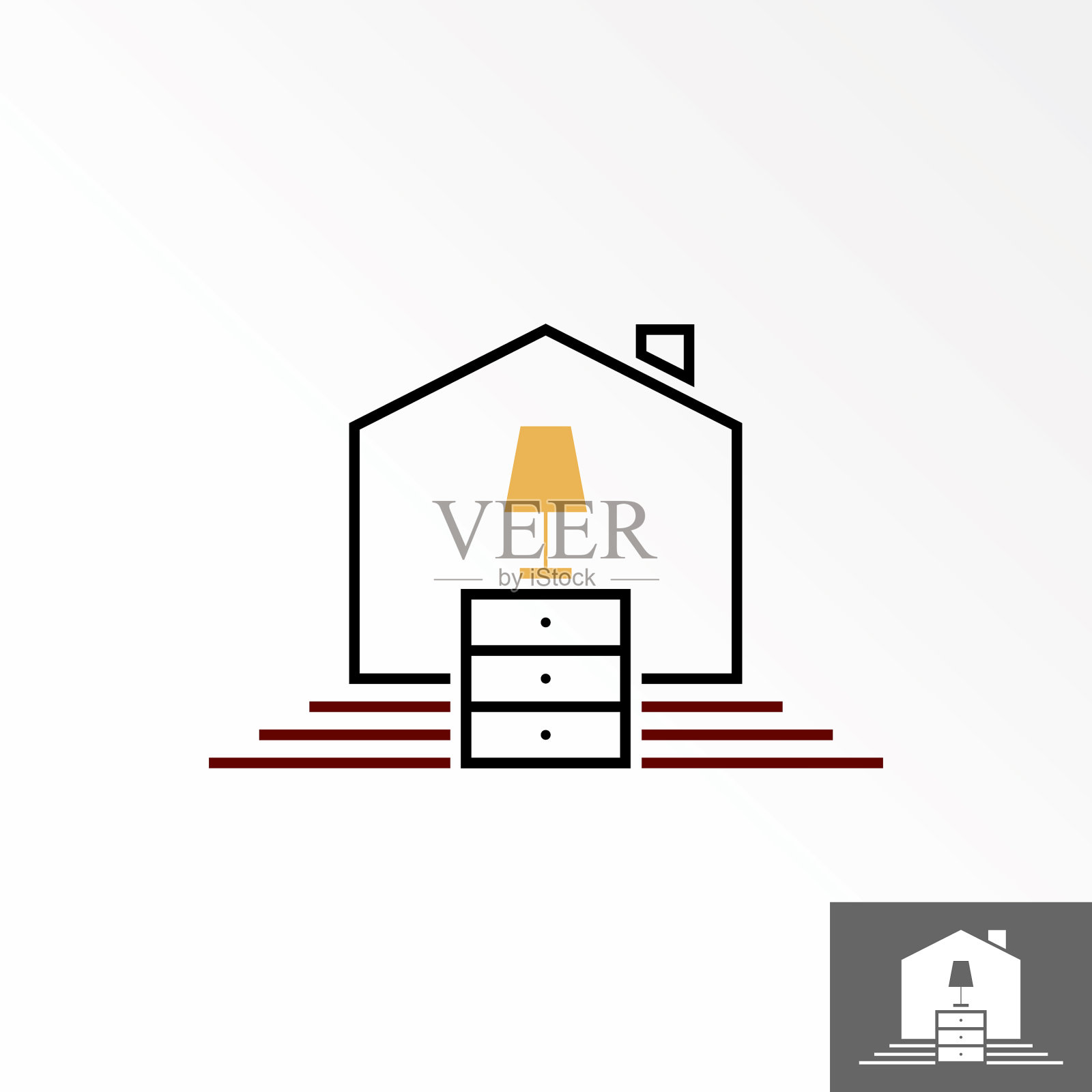 房子有桌子或餐具柜，书房或睡眠灯插画图片素材