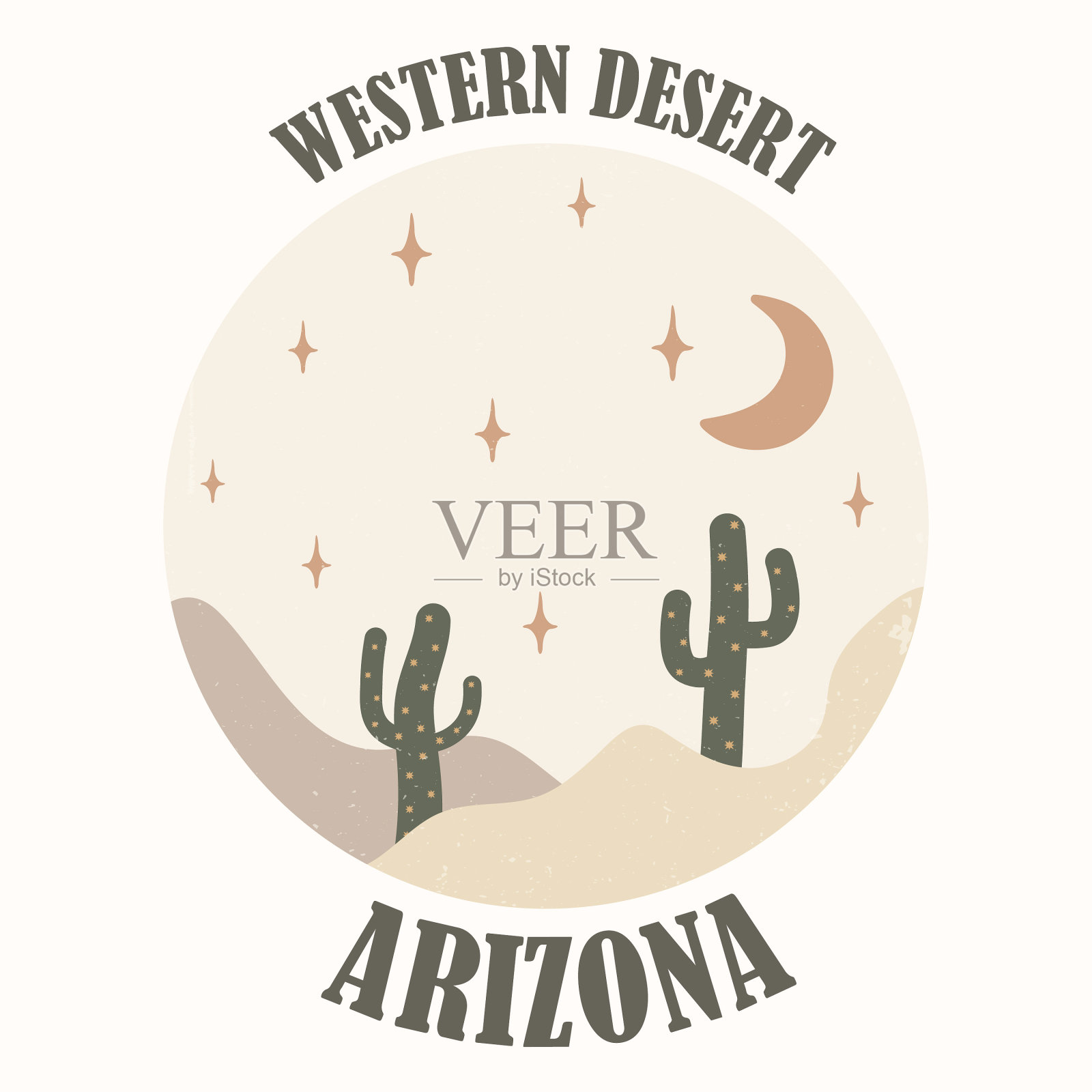 仙人掌在沙漠设计圆形标志插画图片素材