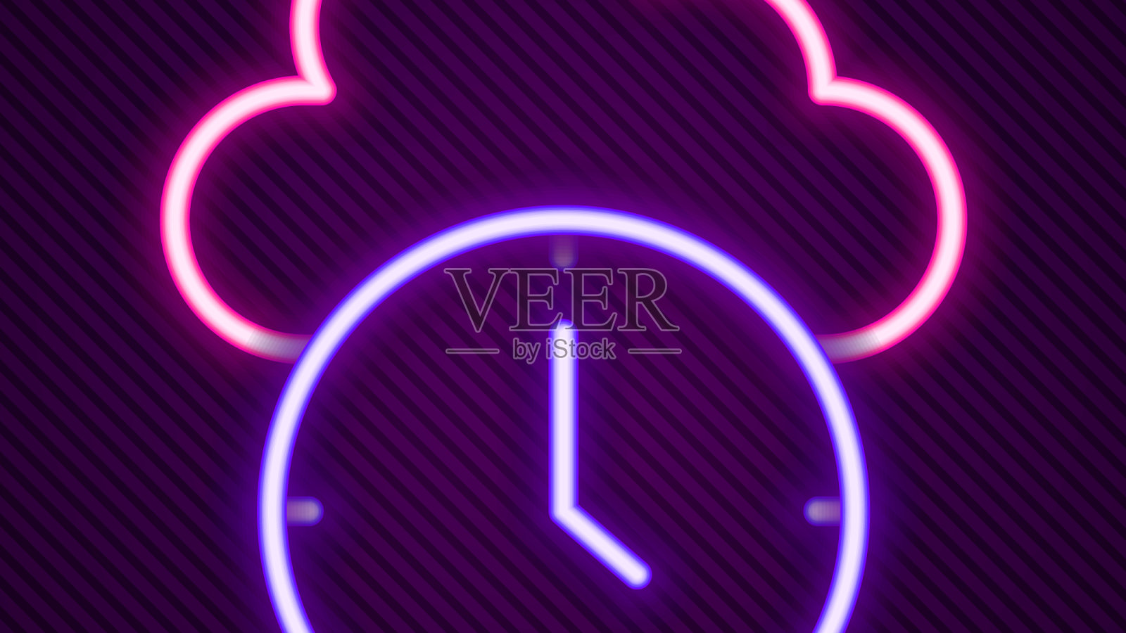 发光的霓虹灯线时钟图标孤立在黑色插画图片素材