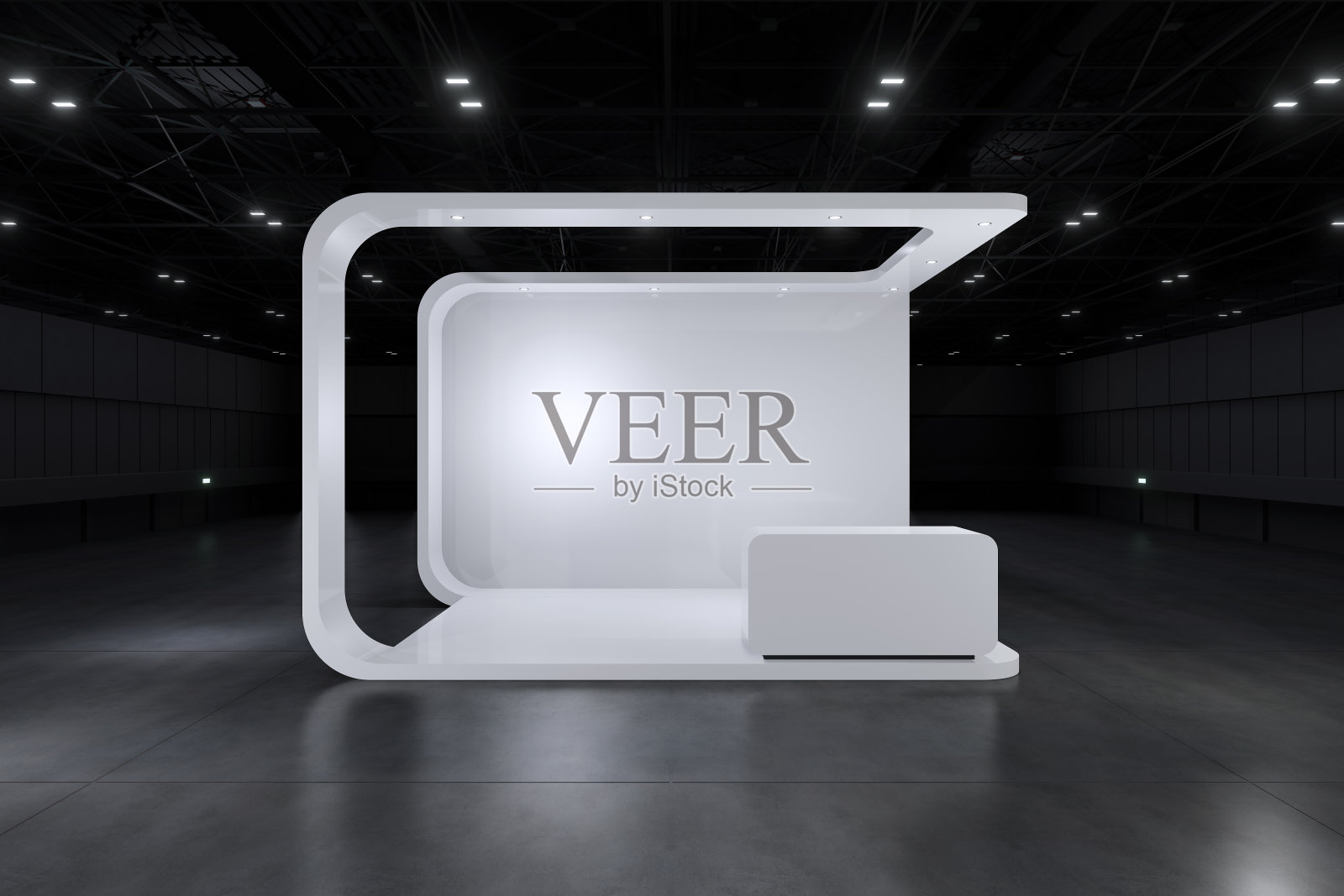 空展代表模型和企业形象，展示设计。空的展台设计。展厅零售摊位元素。设计贸易展。空白展位系统图形资源。3d背景在线活动，会议，现场。3 d渲染。照片摄影图片