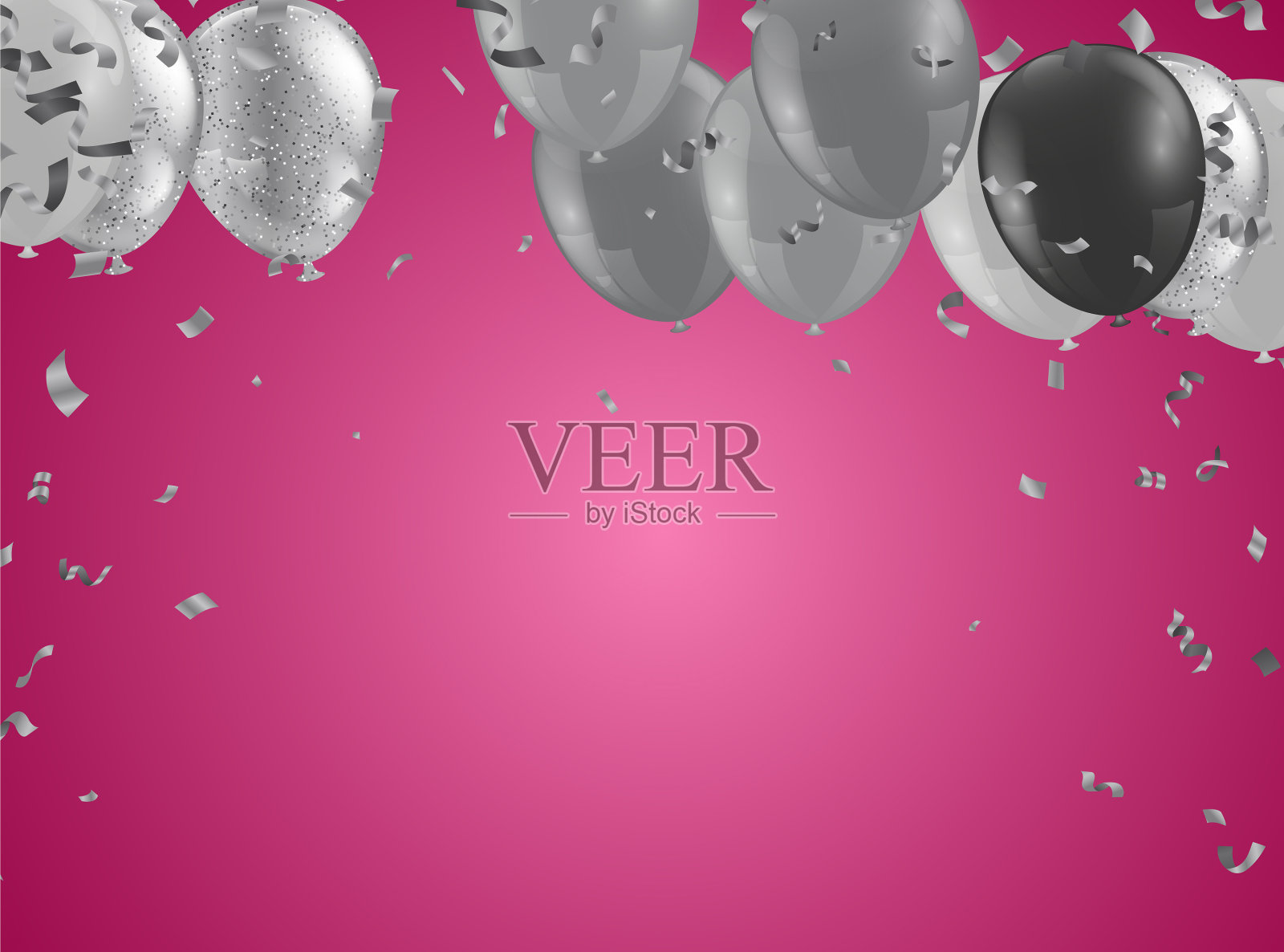 银色的气球，五彩纸屑和飘带插画图片素材