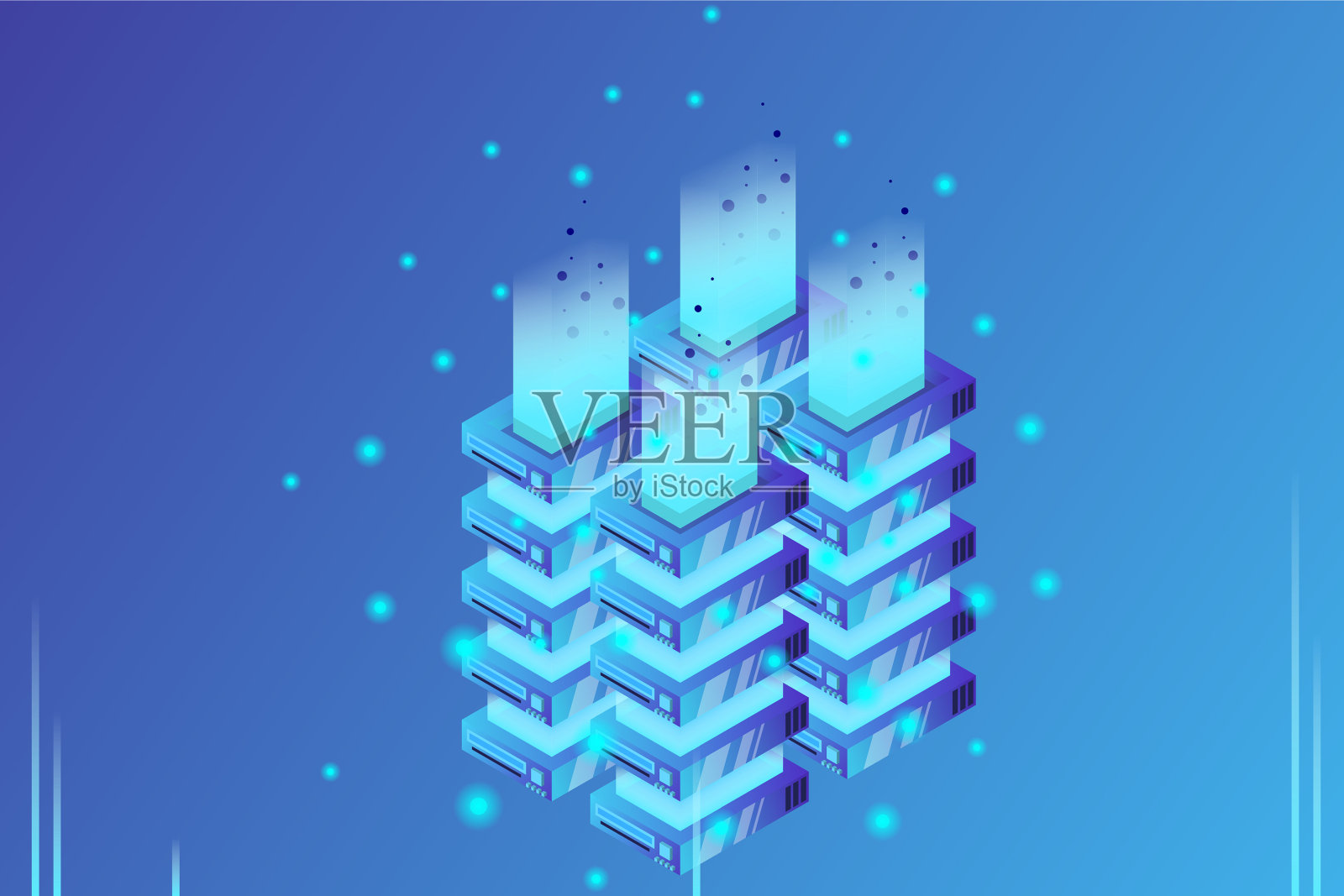 服务器机房等距未来技术插画图片素材