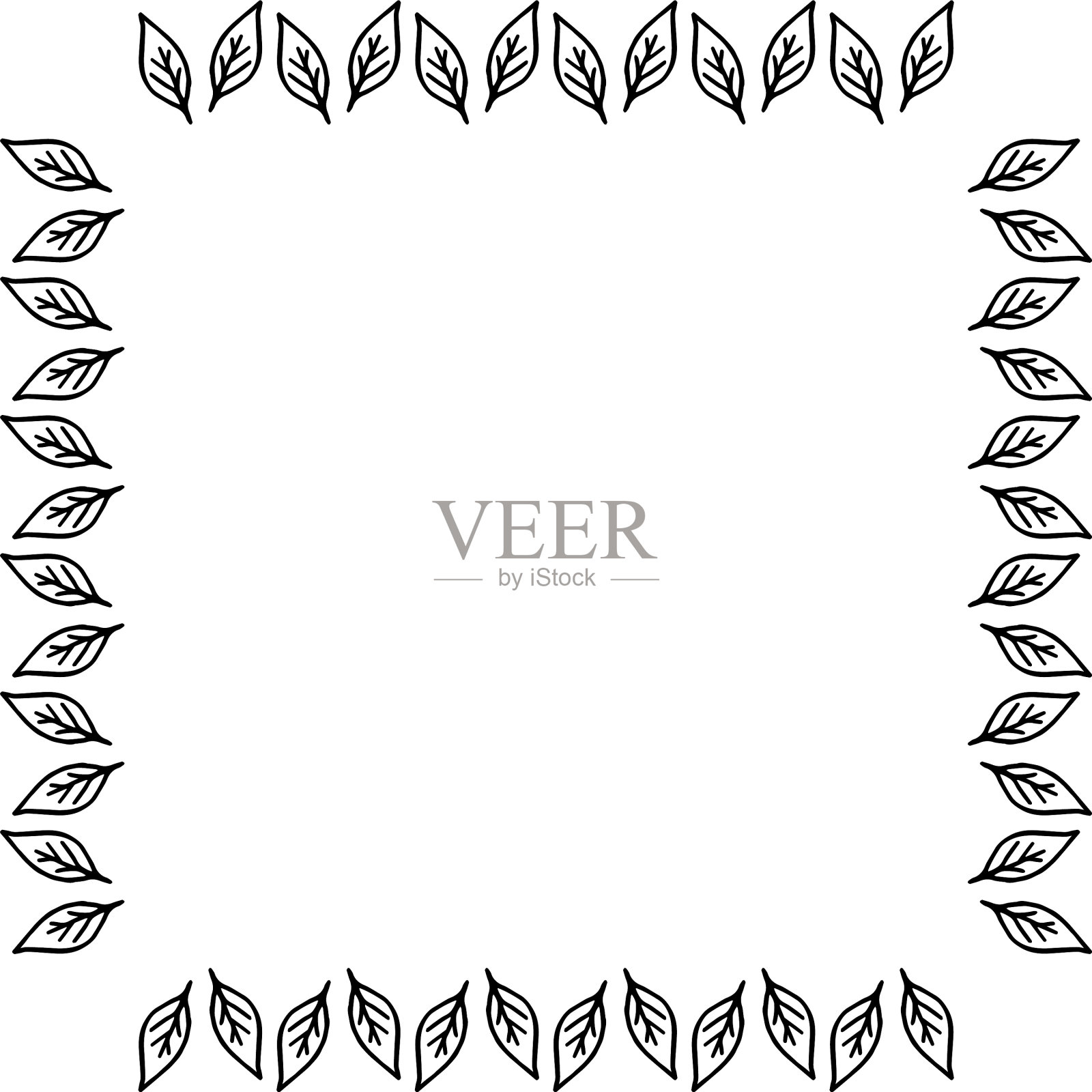 方形框架与创意可爱的树叶形象插画图片素材