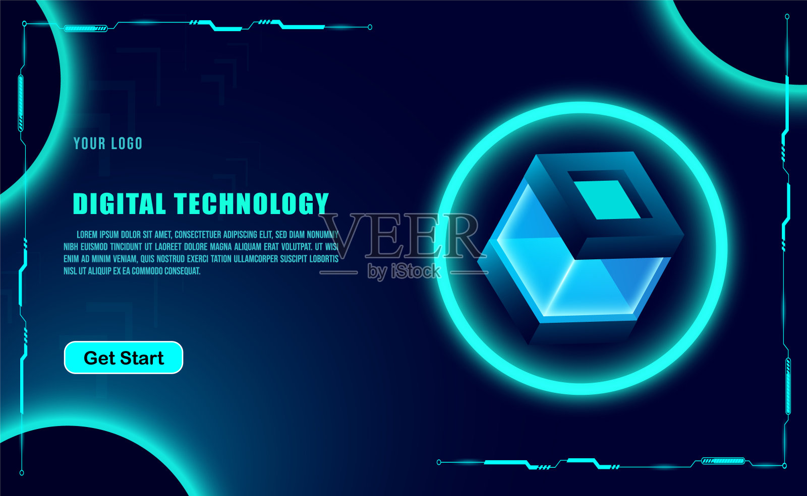 网页横幅模板或宣传册的技术概念，蓝色。插画图片素材