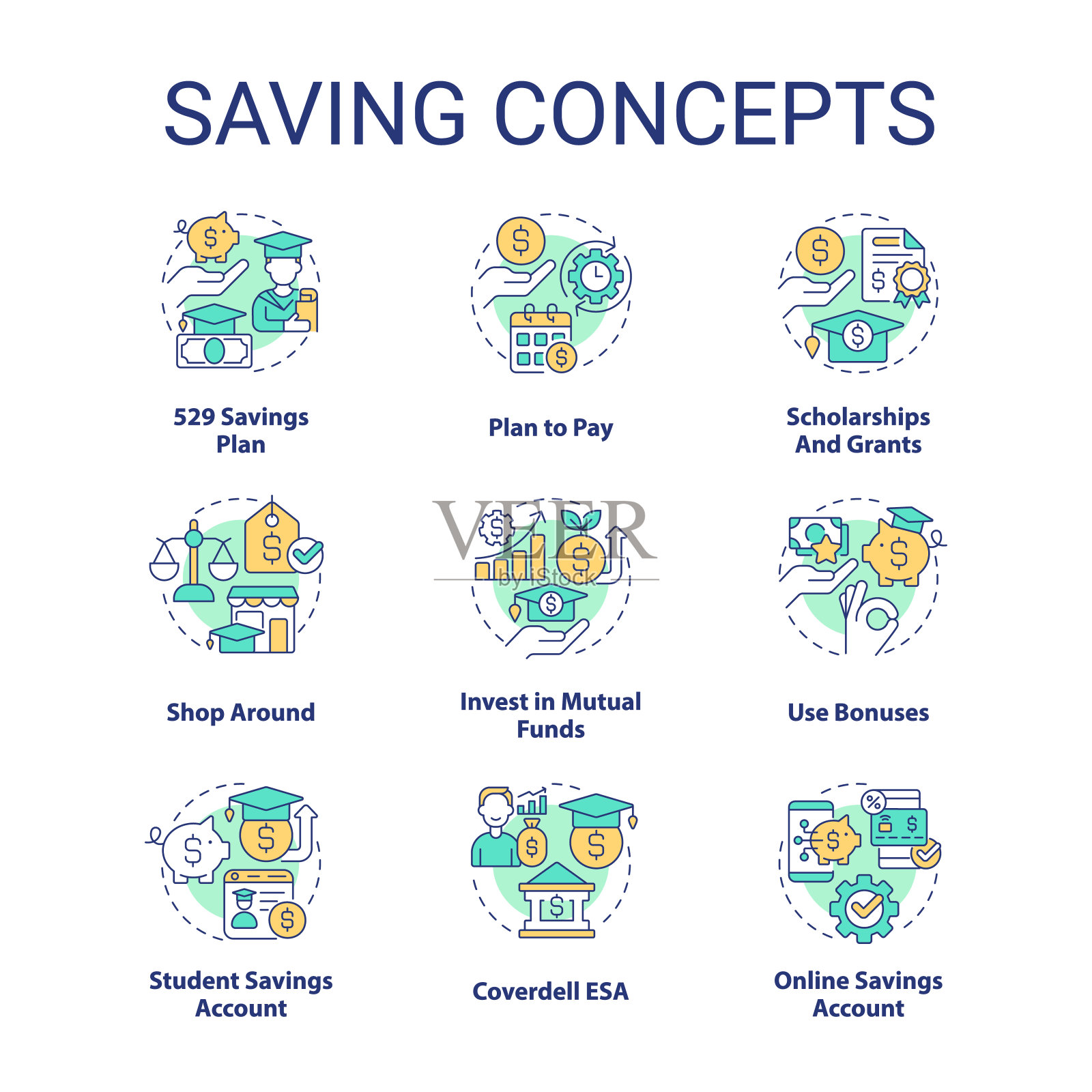 储蓄教育概念图标集插画图片素材