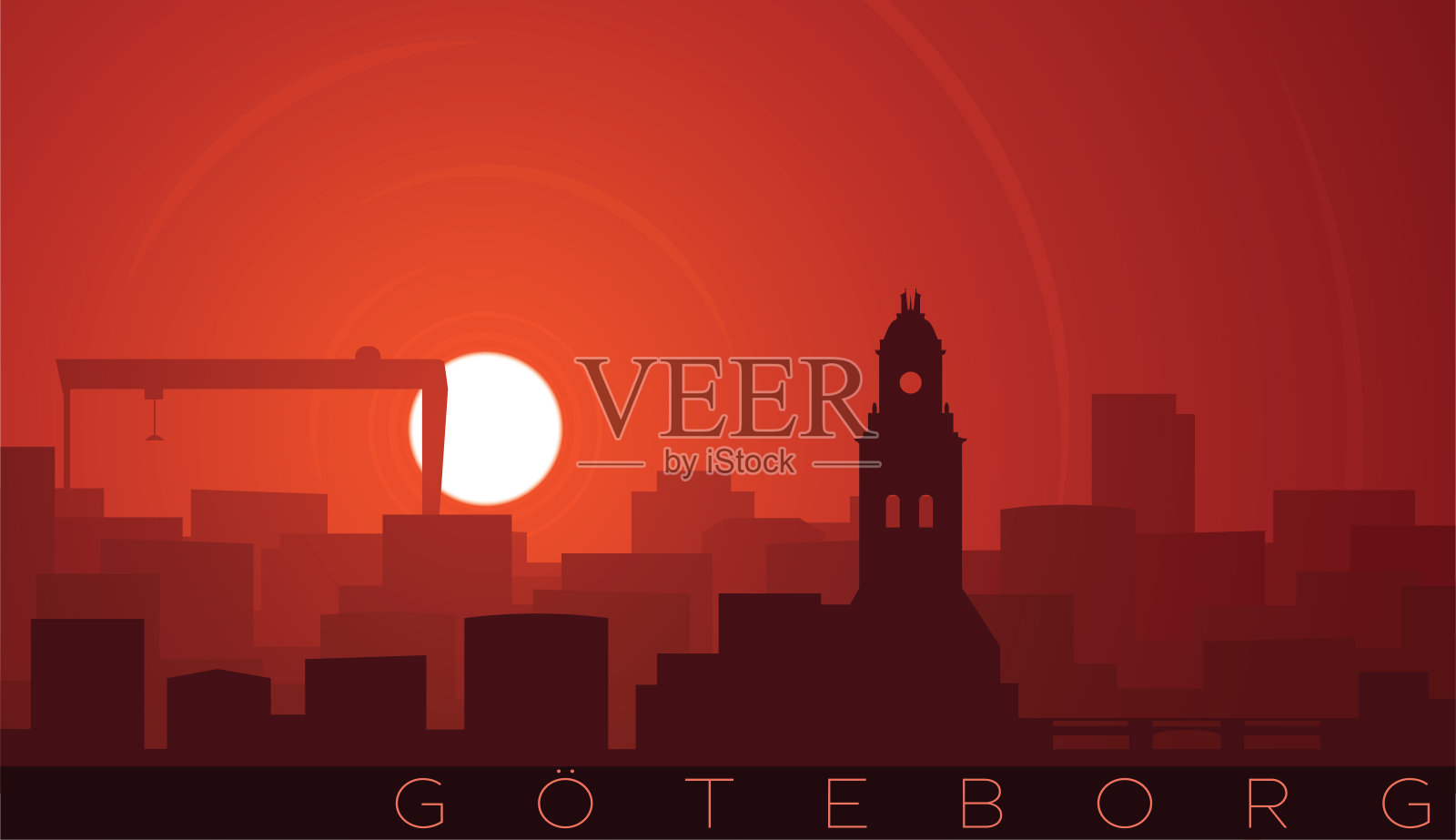 哥德堡低太阳天际线场景插画图片素材