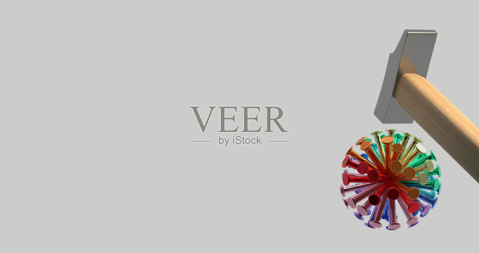 彩虹色闪亮的金属鞋钉。照片摄影图片