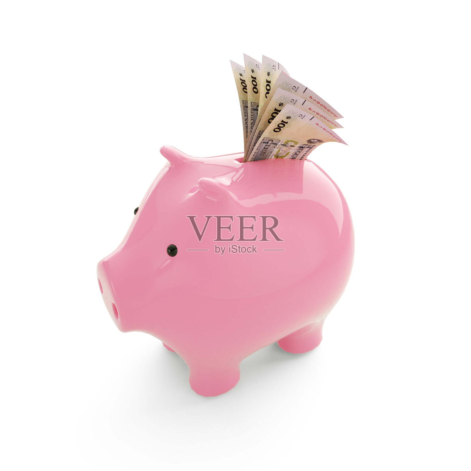 100乌拉圭比索乌拉圭钞票内粉红色的储蓄罐，钱在储蓄罐，储蓄的概念，3d渲染照片摄影图片