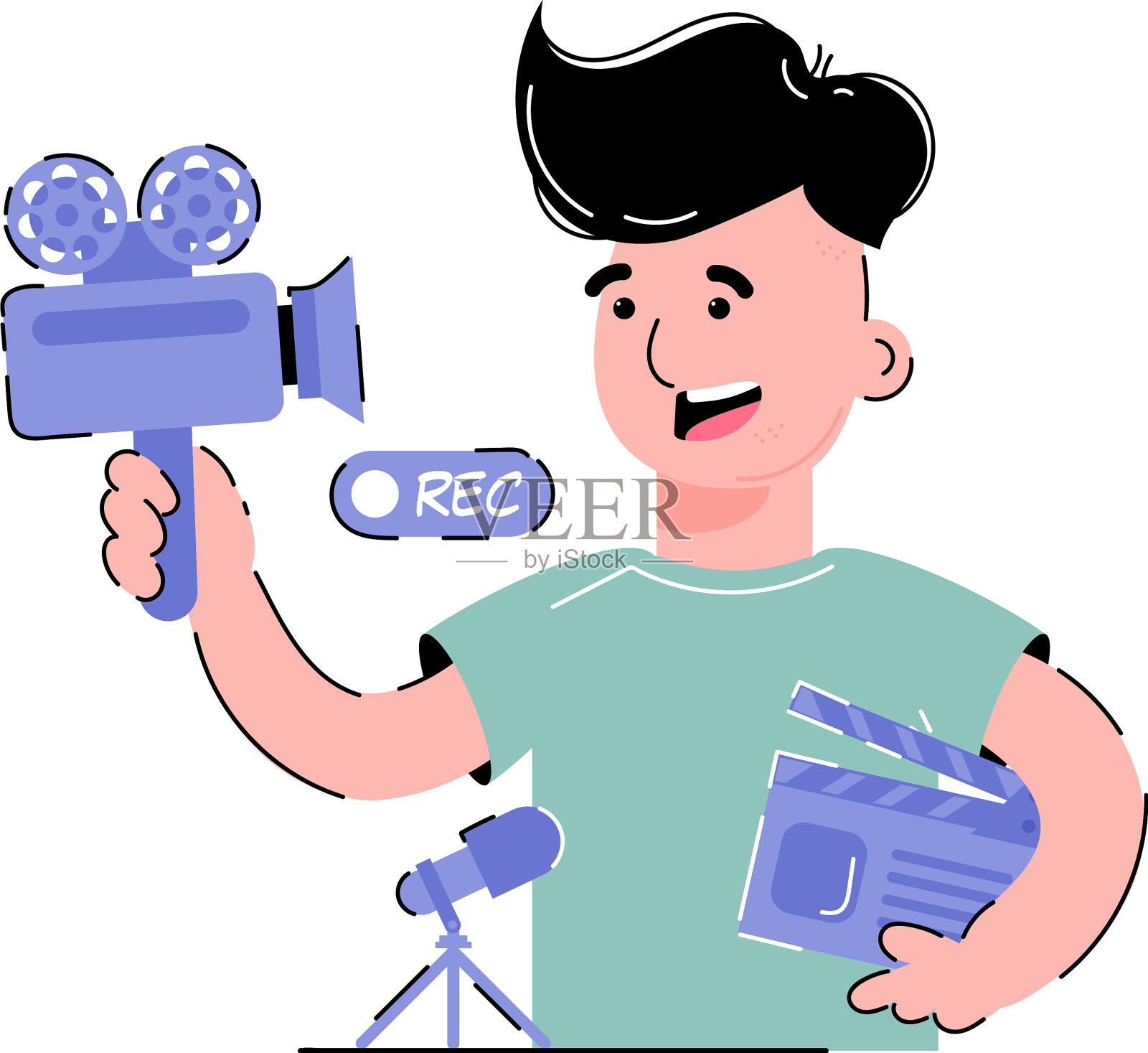 他手里拿着相机和电影拍板设计元素图片