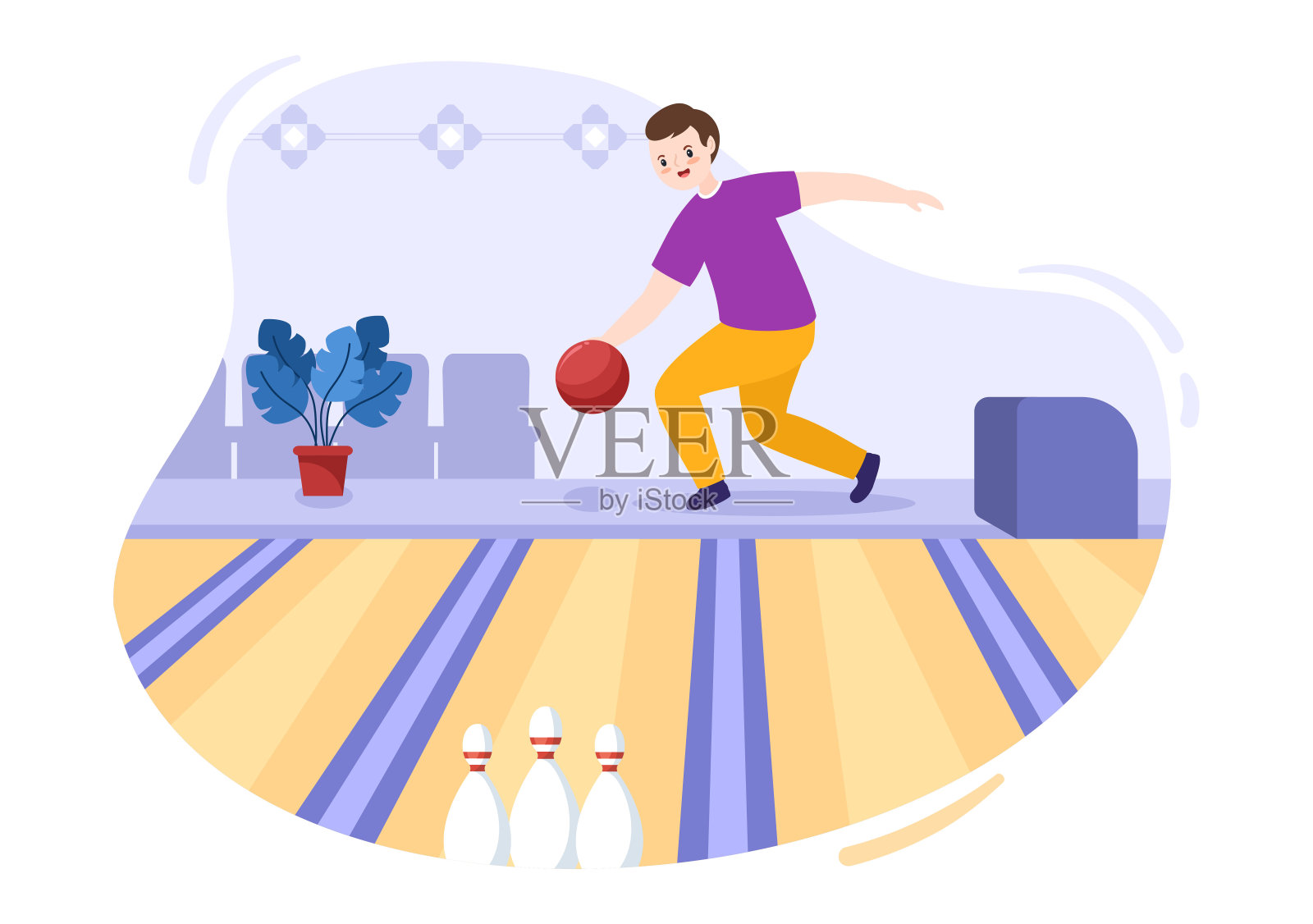 人们玩保龄球游戏手绘卡通平面设计插图瓶，球和记分牌在体育俱乐部或活动比赛插画图片素材