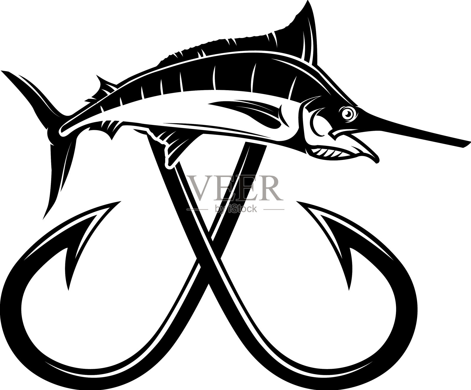 剑鱼带交叉鱼钩设计设计元素图片