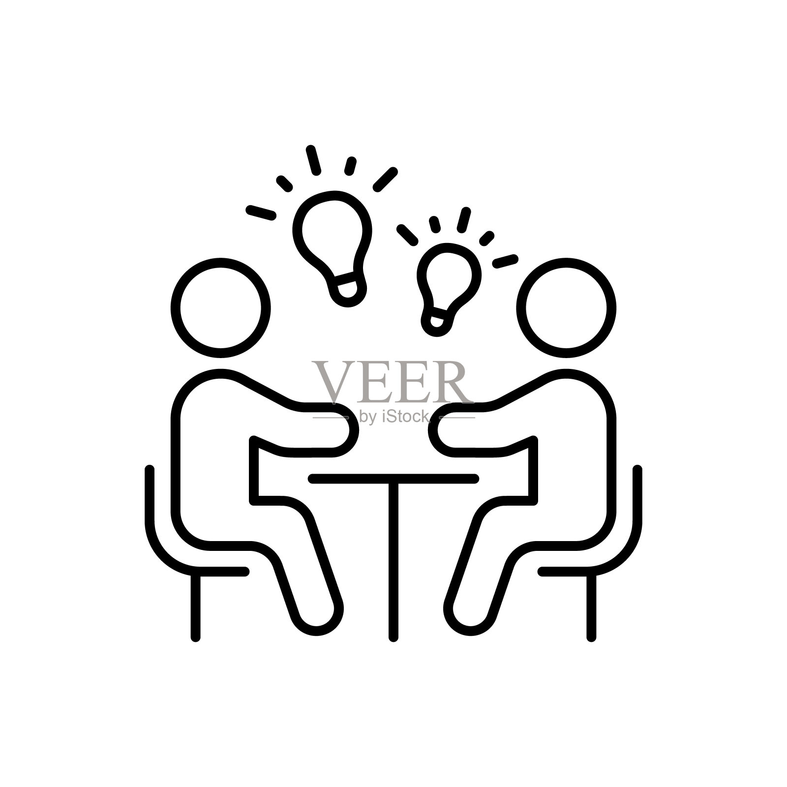 创意团队团队创新线性象形图。灯泡灵感解决方案创意想法线图标。灯泡想象概念轮廓图标。可编辑的中风。孤立的矢量图插画图片素材