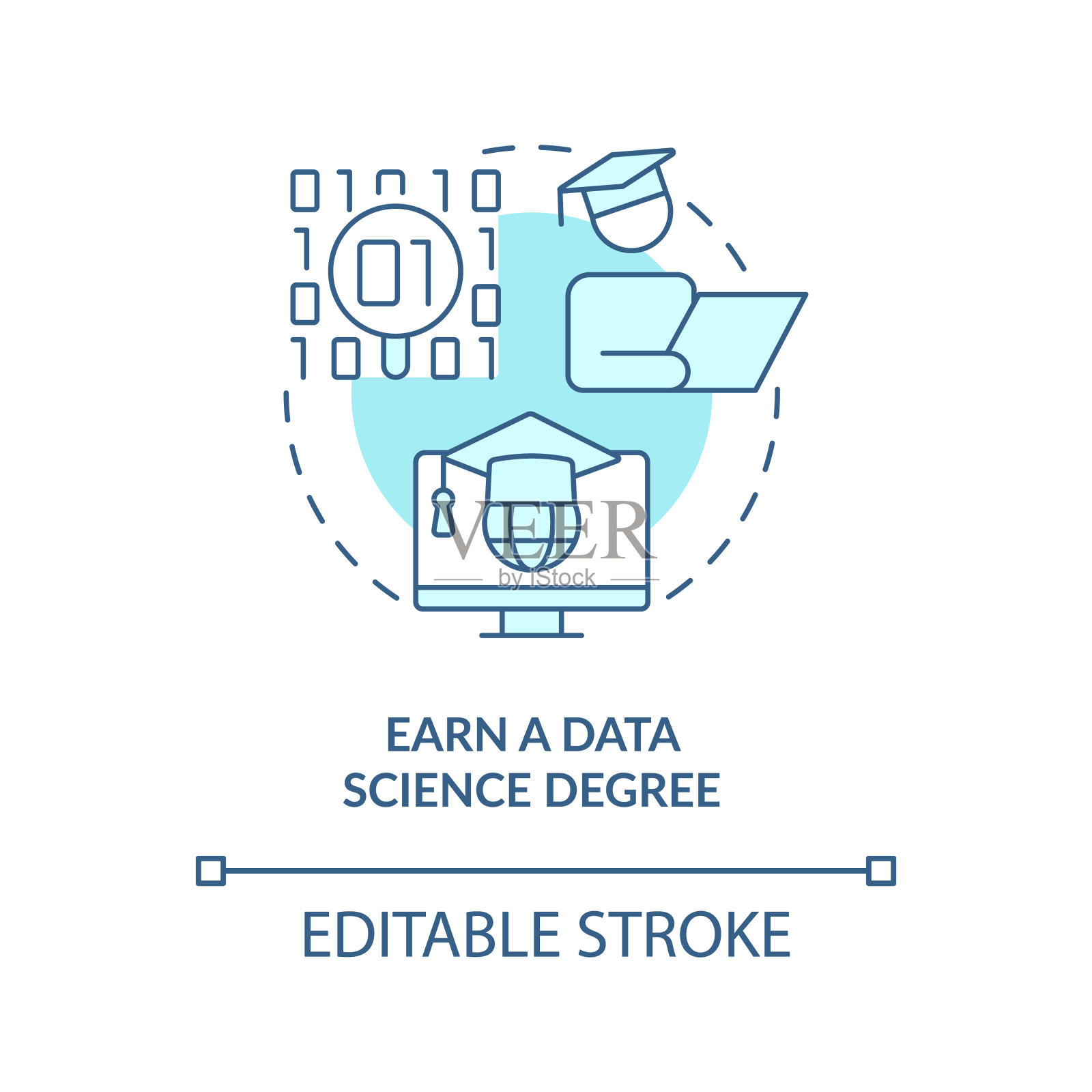 获得数据科学学位绿松石概念图标插画图片素材