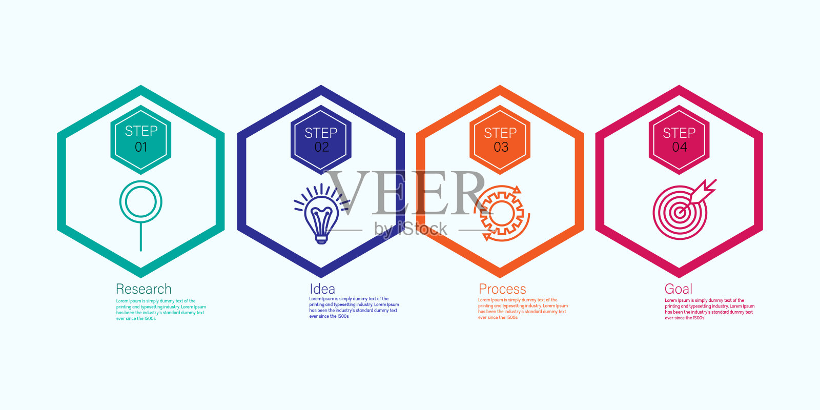 四步细线六边形信息图插画图片素材