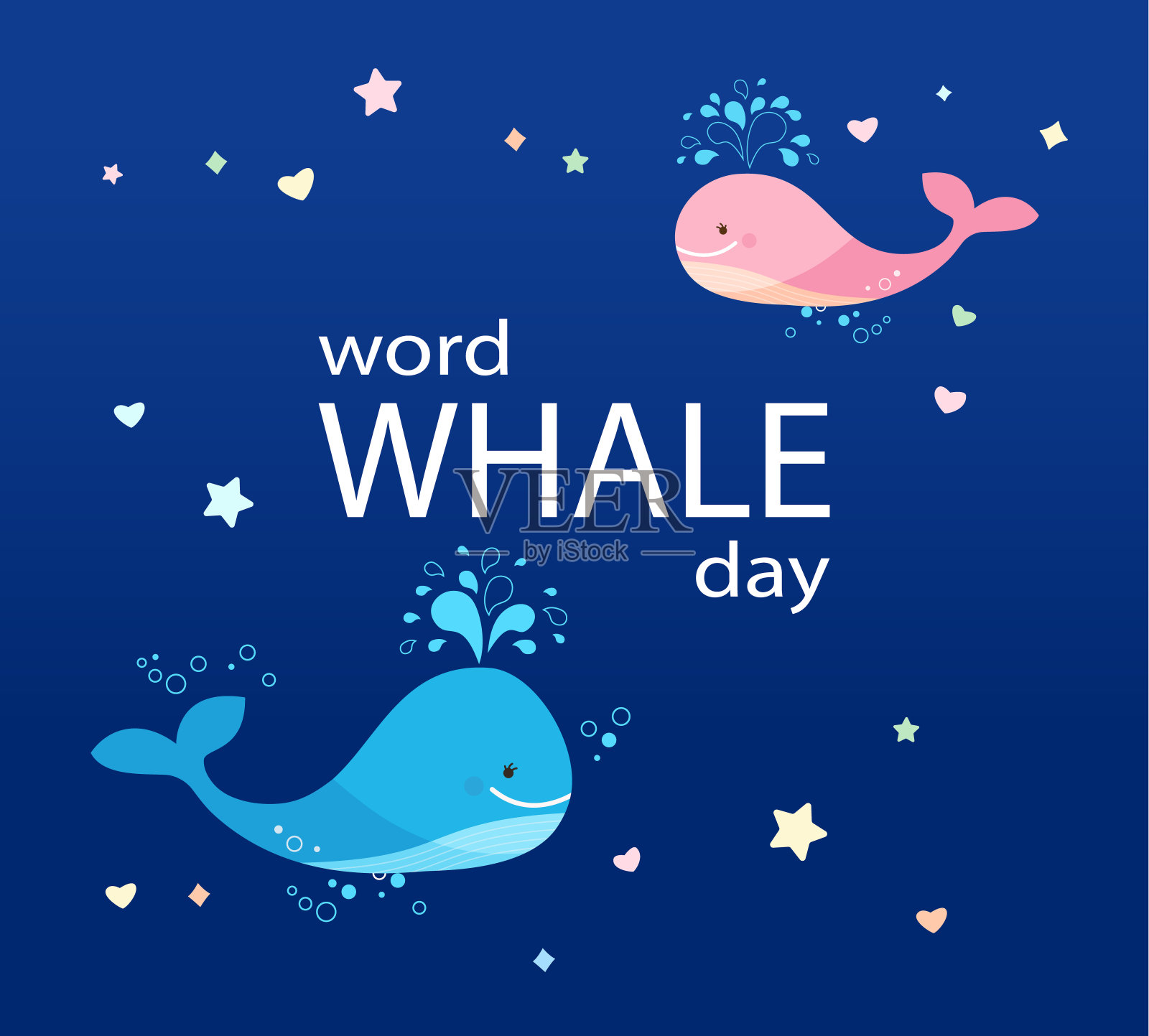 卡片上的鲸鱼。短信，字鲸日。设计元素图片