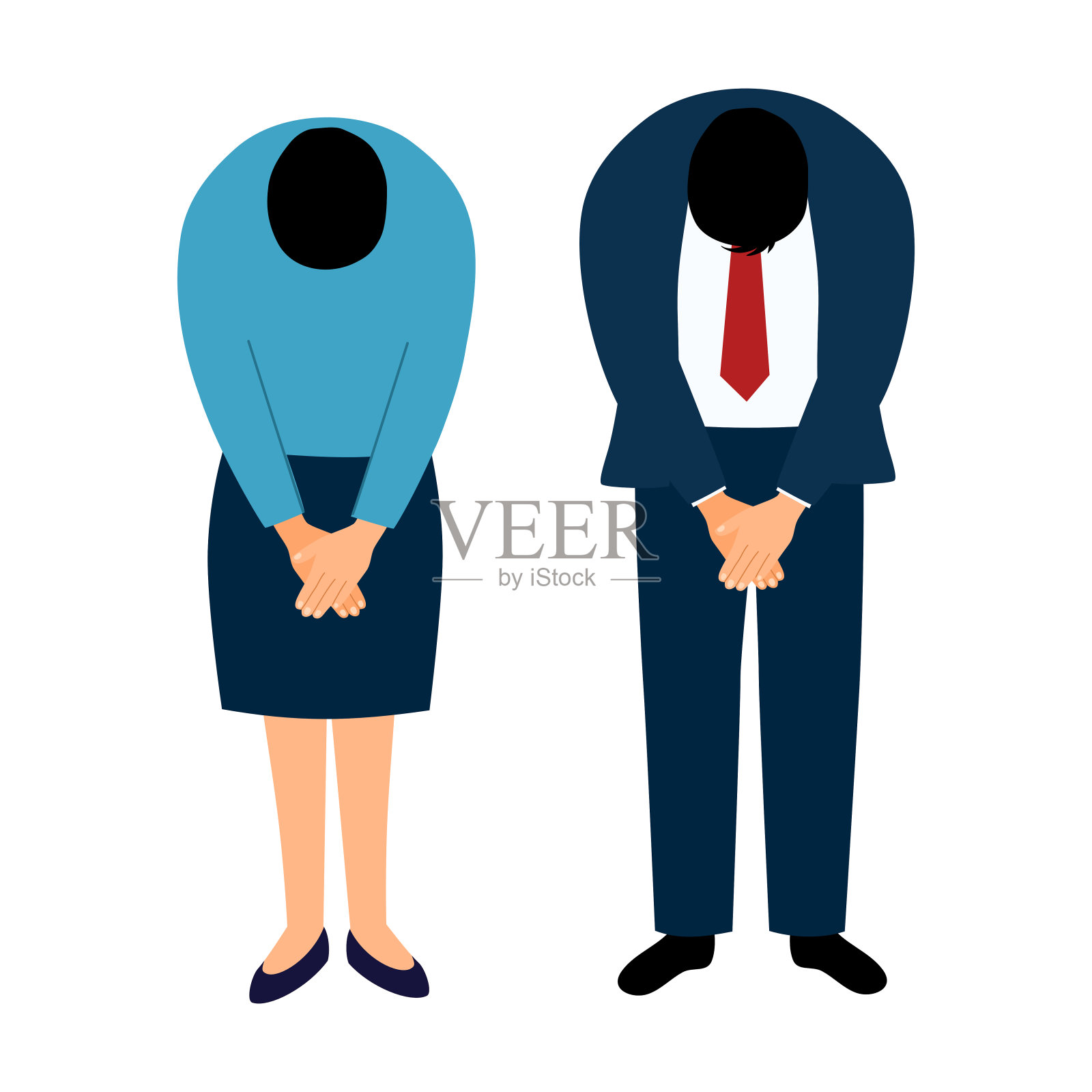 男人和女人鞠躬致意。感谢或尊重的表达。亚洲人作为韩国人或日本人礼貌的问候。插画图片素材