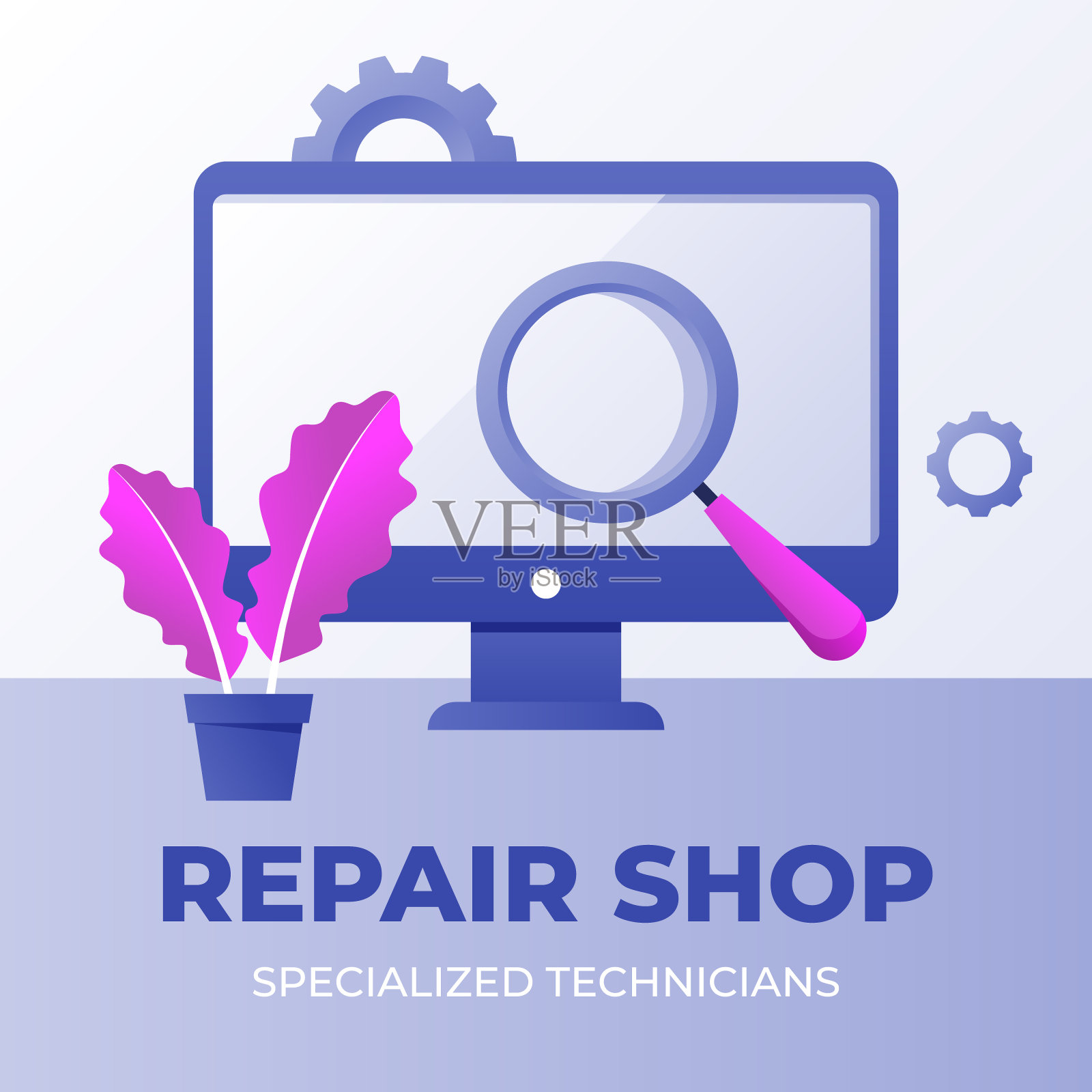 梯度汽车修理店服务岗位设置矢量插图。插画图片素材