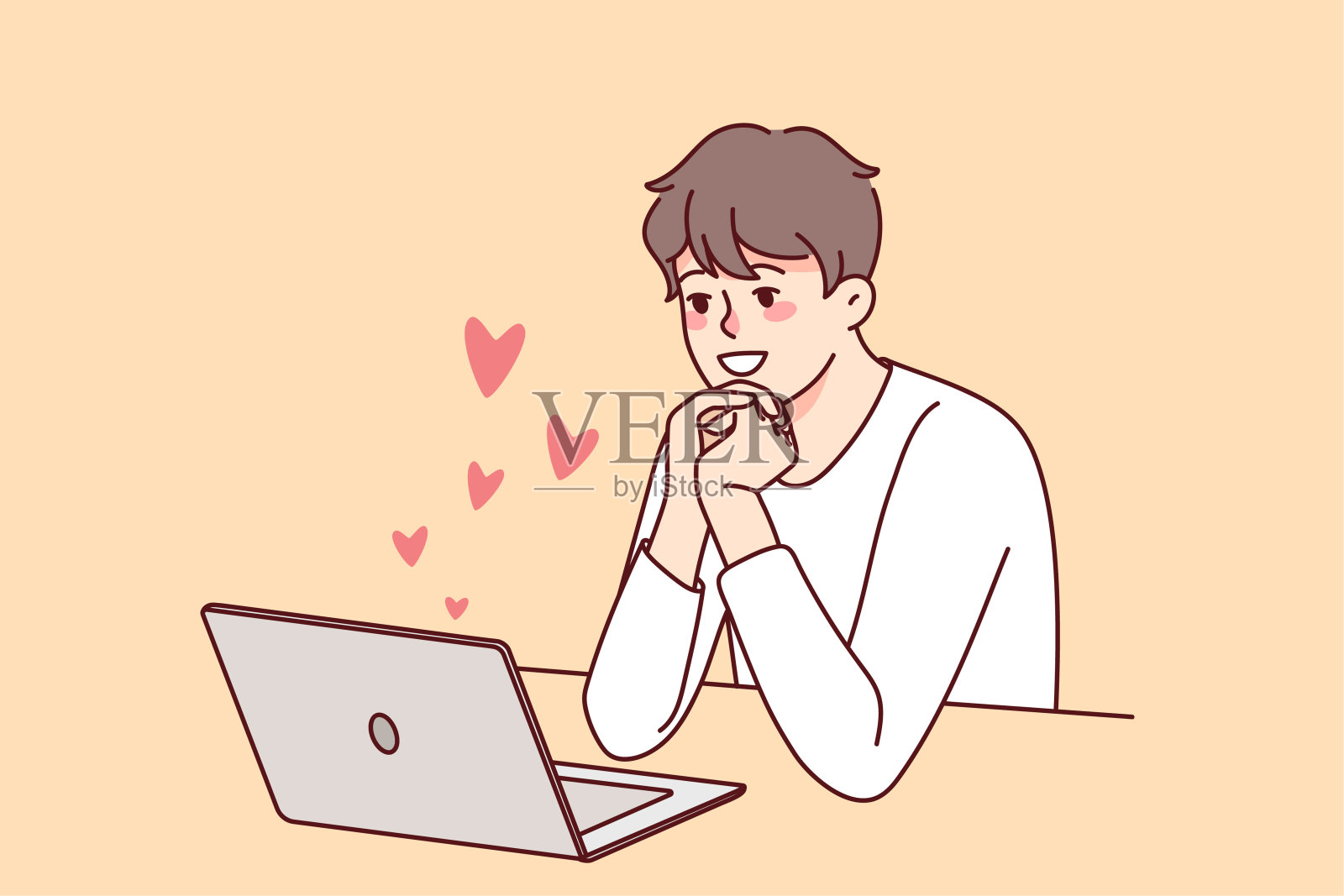 微笑的男人用电脑寻找爱情插画图片素材