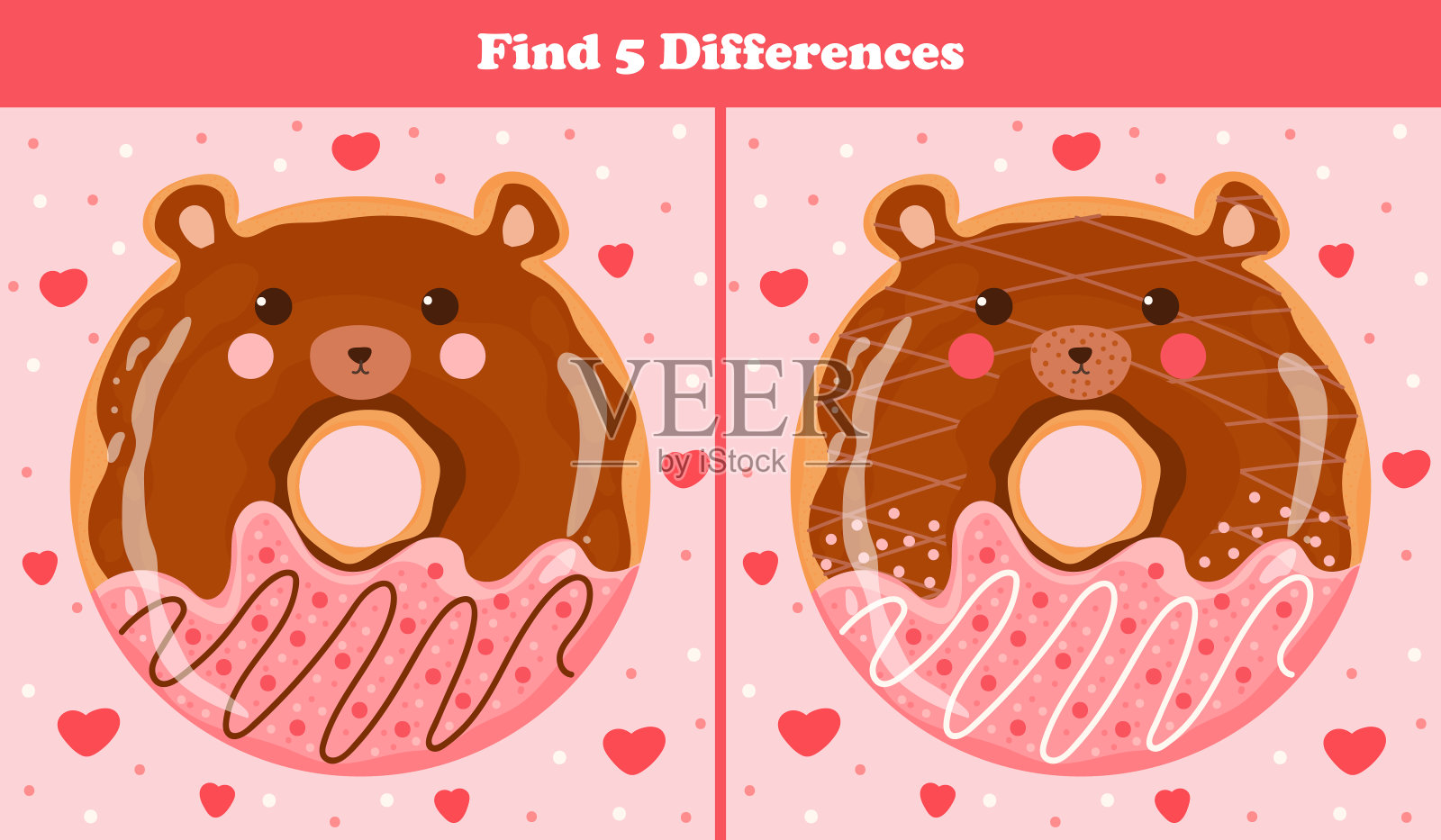 教育发现五个不同的益智儿童可爱的动物甜甜圈熊糖果在卡通风格插画图片素材