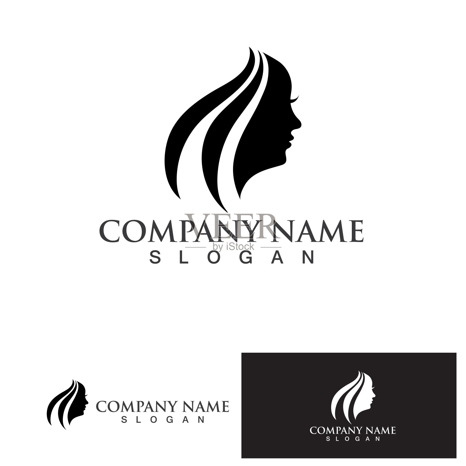 女人的脸和头发沙龙的标志剪影插画图片素材