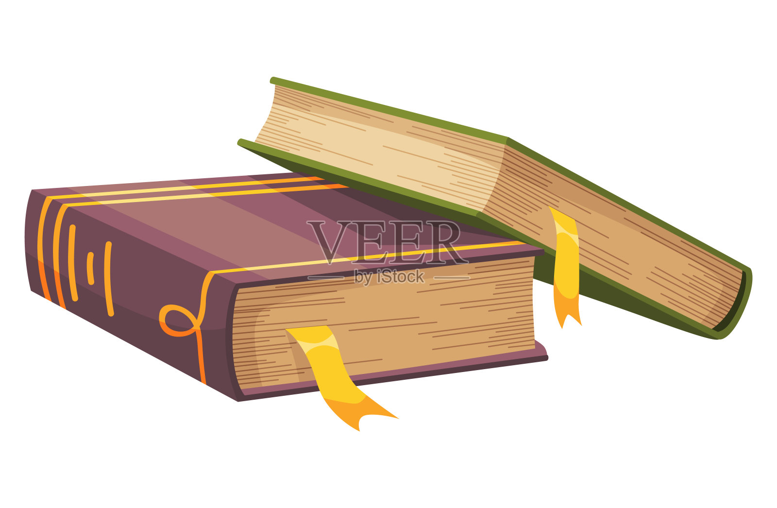 旧的封闭书堆。智慧或教育理念。复古图书馆设计元素。古代书写文具符号，用于诗歌工作或教育插画图片素材