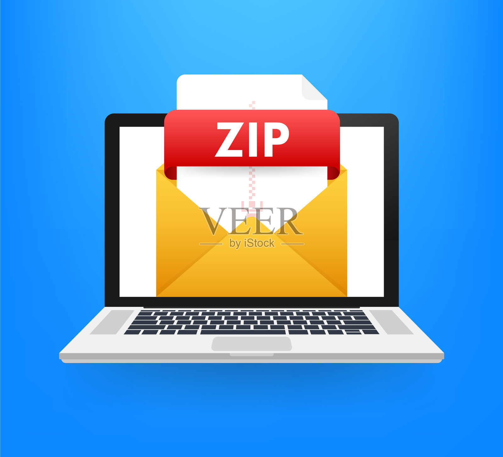 下载zip按钮在笔记本电脑屏幕下载插画图片素材