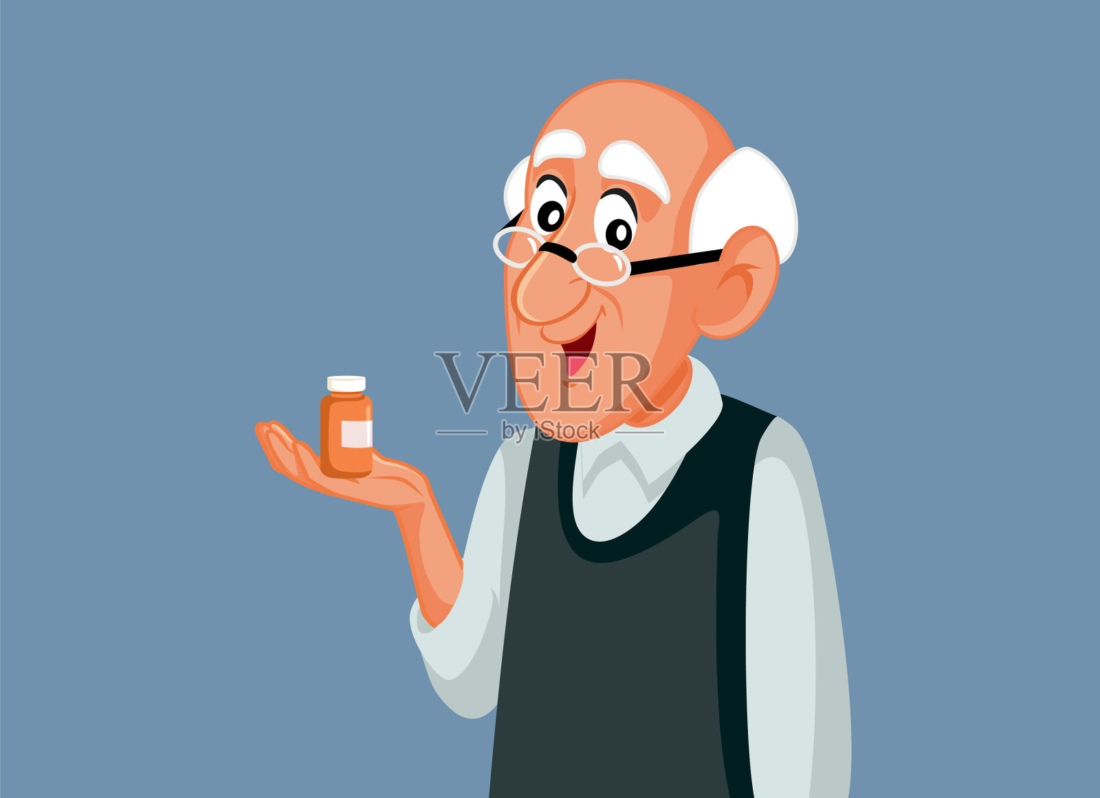 手持药瓶的老人卡通形象插画图片素材