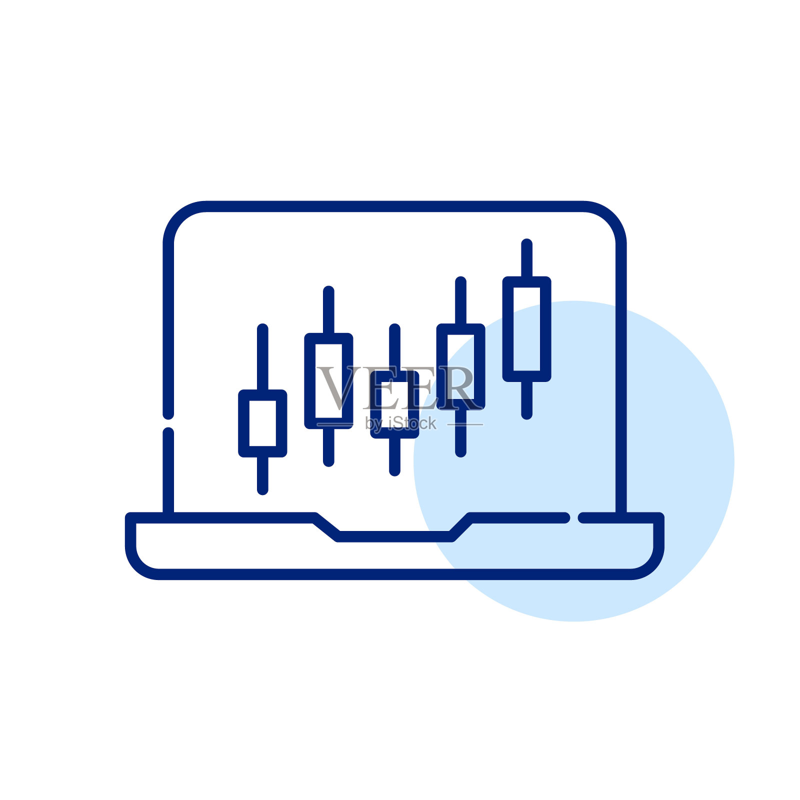笔记本电脑上的烛台股票图表。像素完美，可编辑的笔画线艺术图标插画图片素材