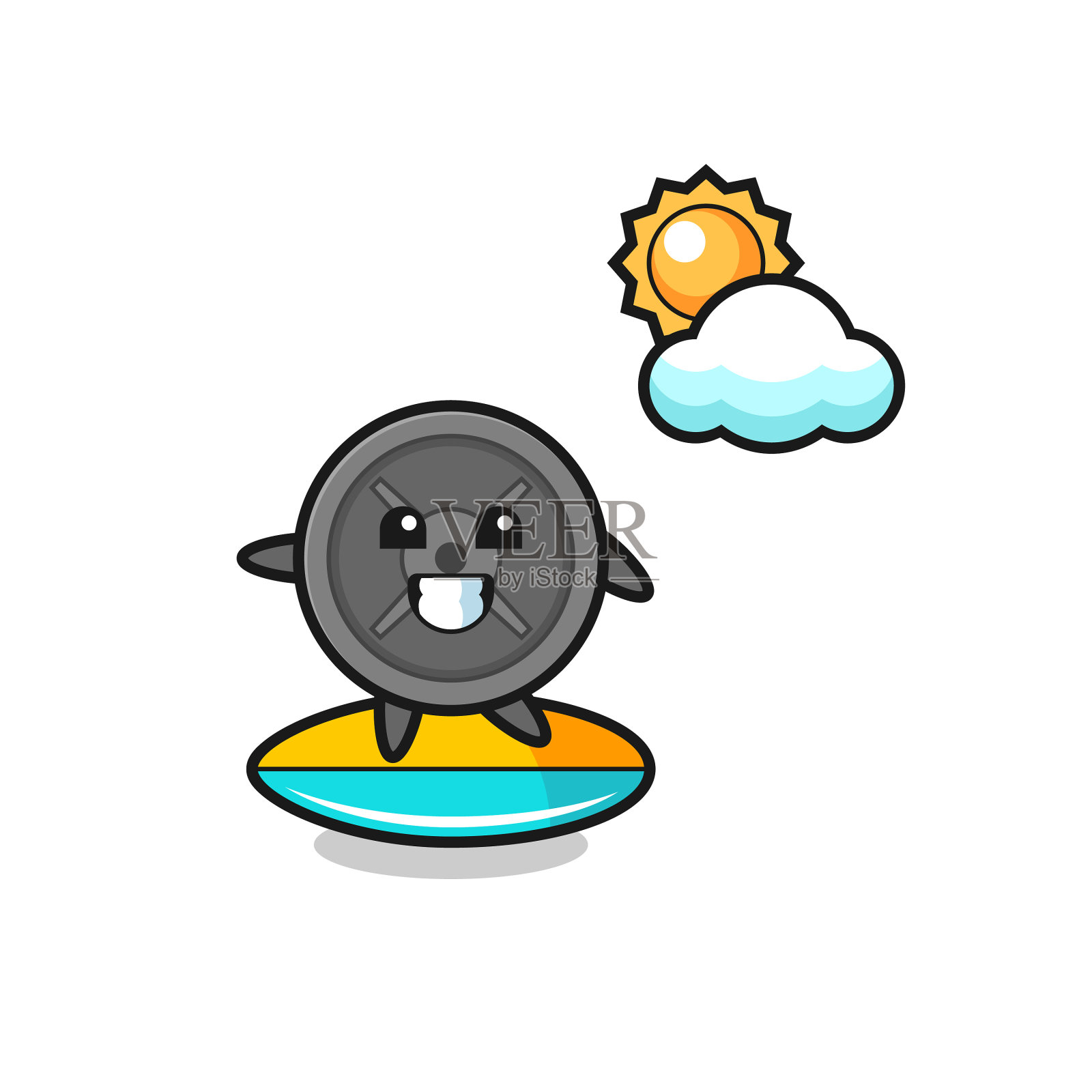 杠铃板卡通做冲浪海滩设计元素图片