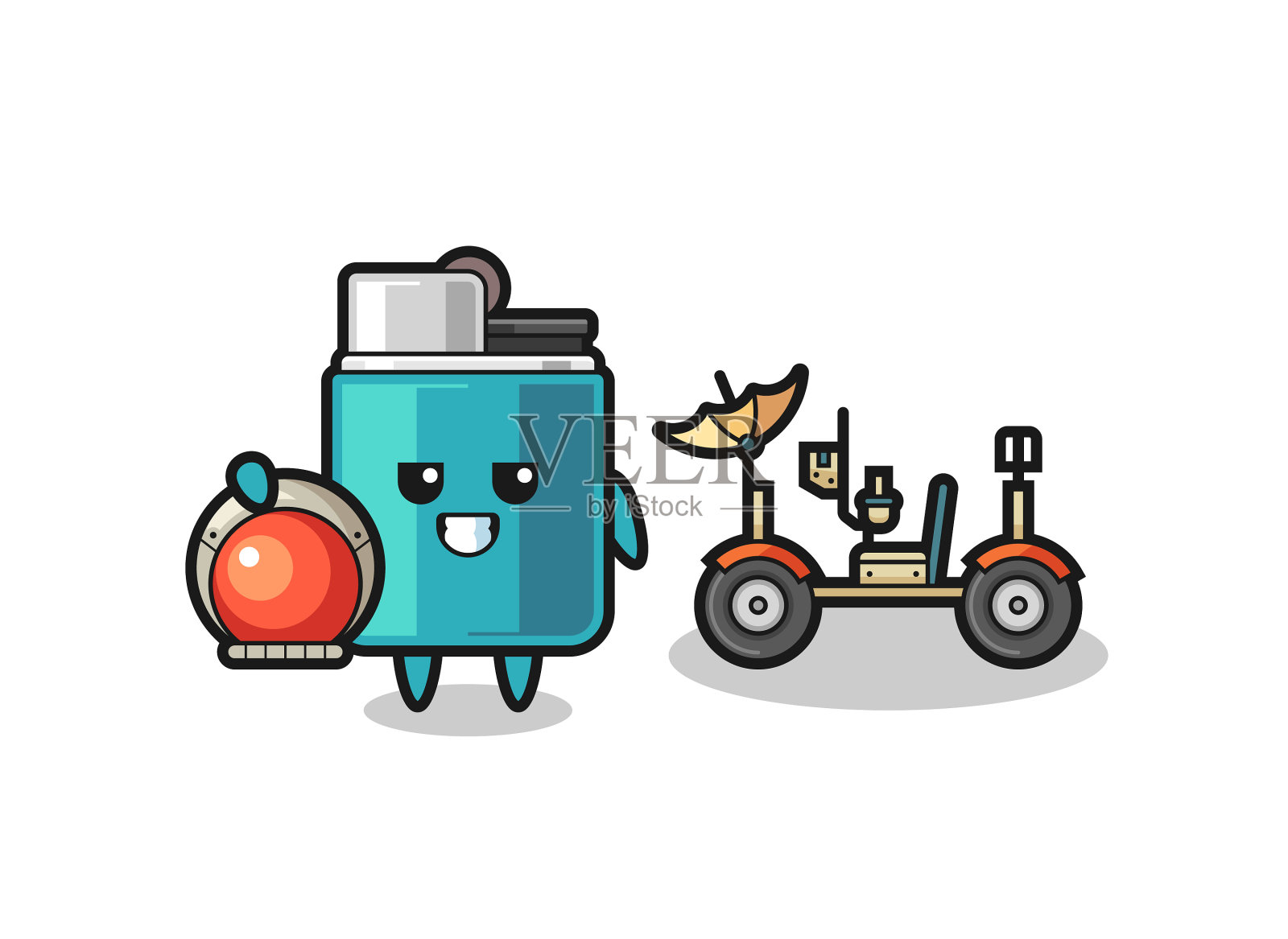 可爱的打火机，像宇航员和月球车设计元素图片