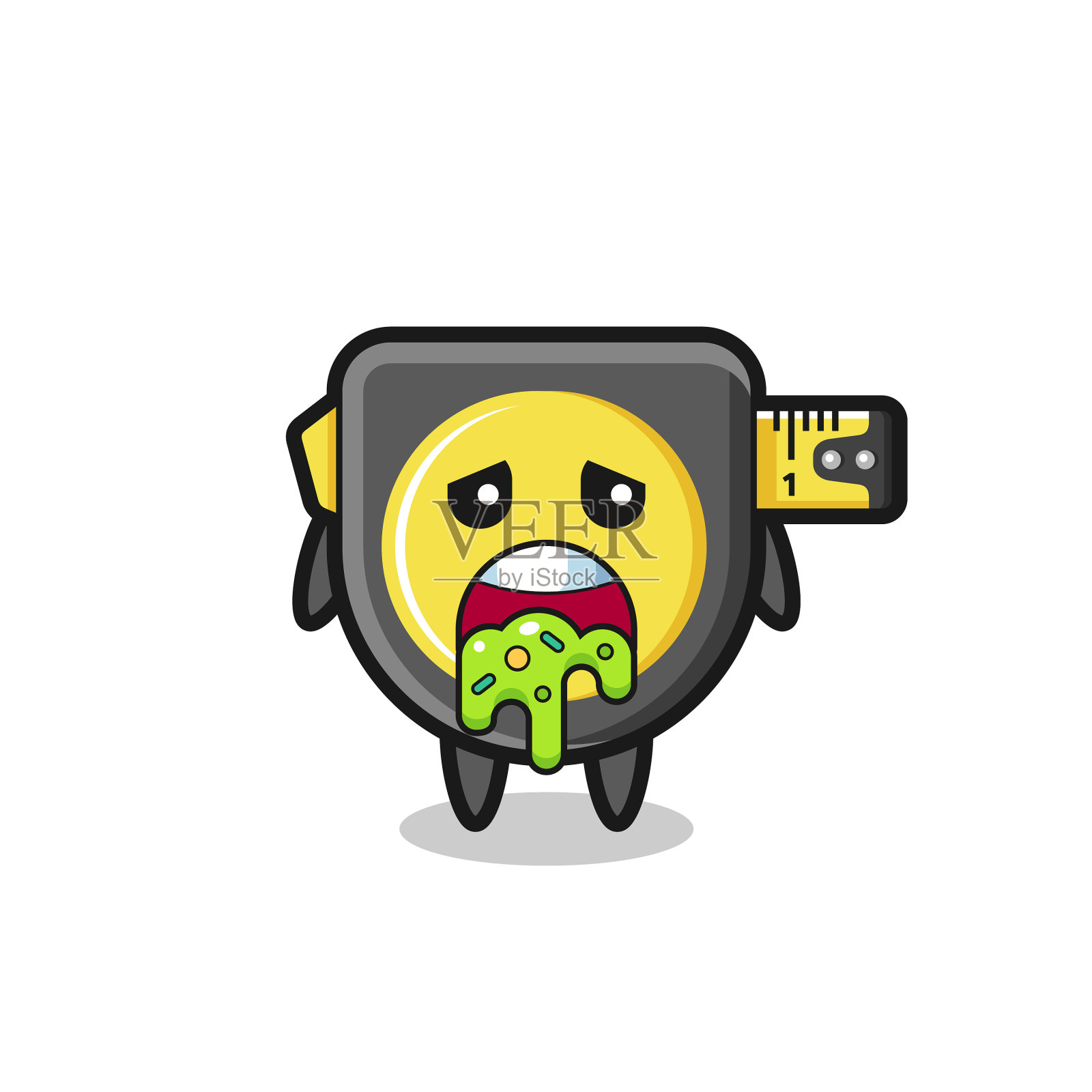 可爱的卷尺字符与呕吐设计元素图片