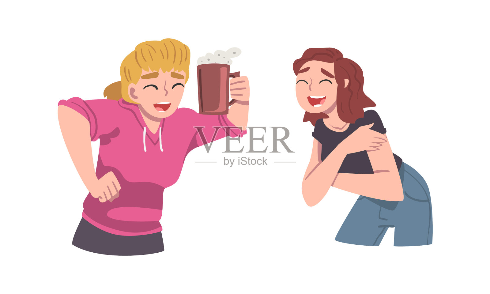 穿着帽衫，带着马克杯的快乐女人突然爆发设计元素图片