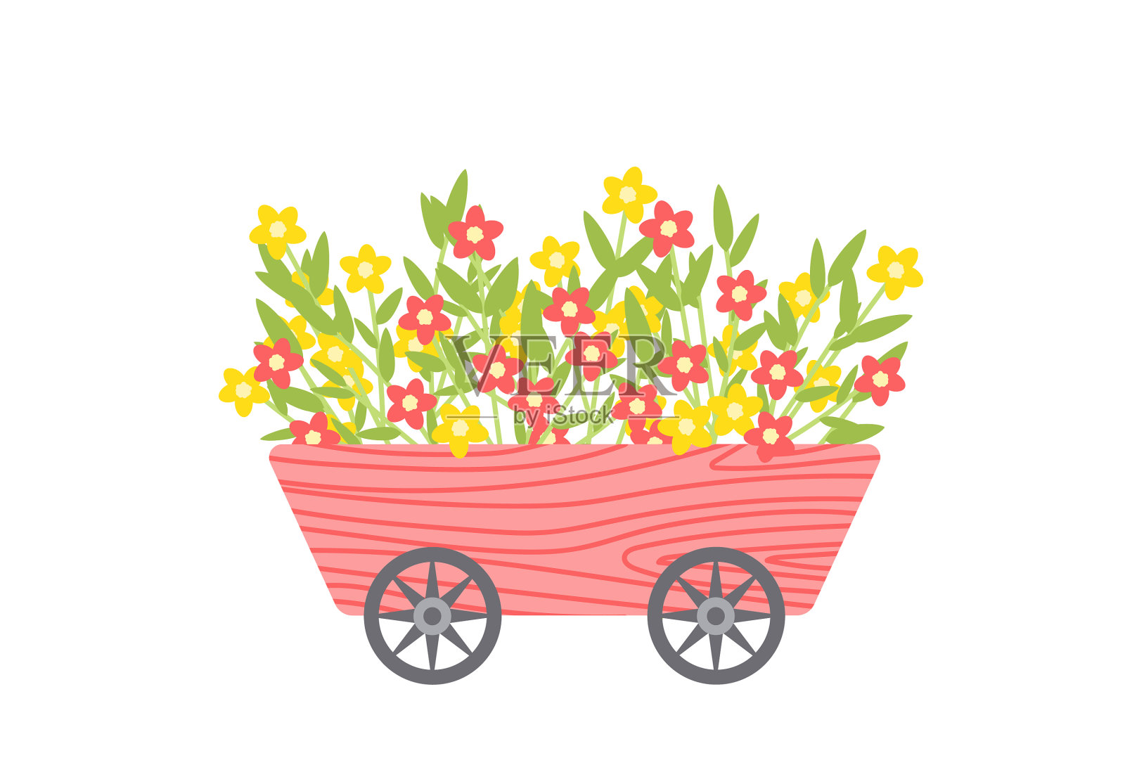 车与盛开的鲜花花园花木设计元素图片