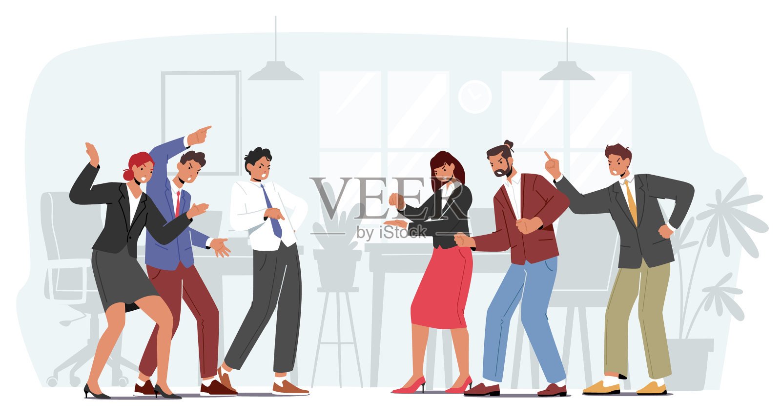 愤怒的商业团队冲突愤怒的男人和设计元素图片