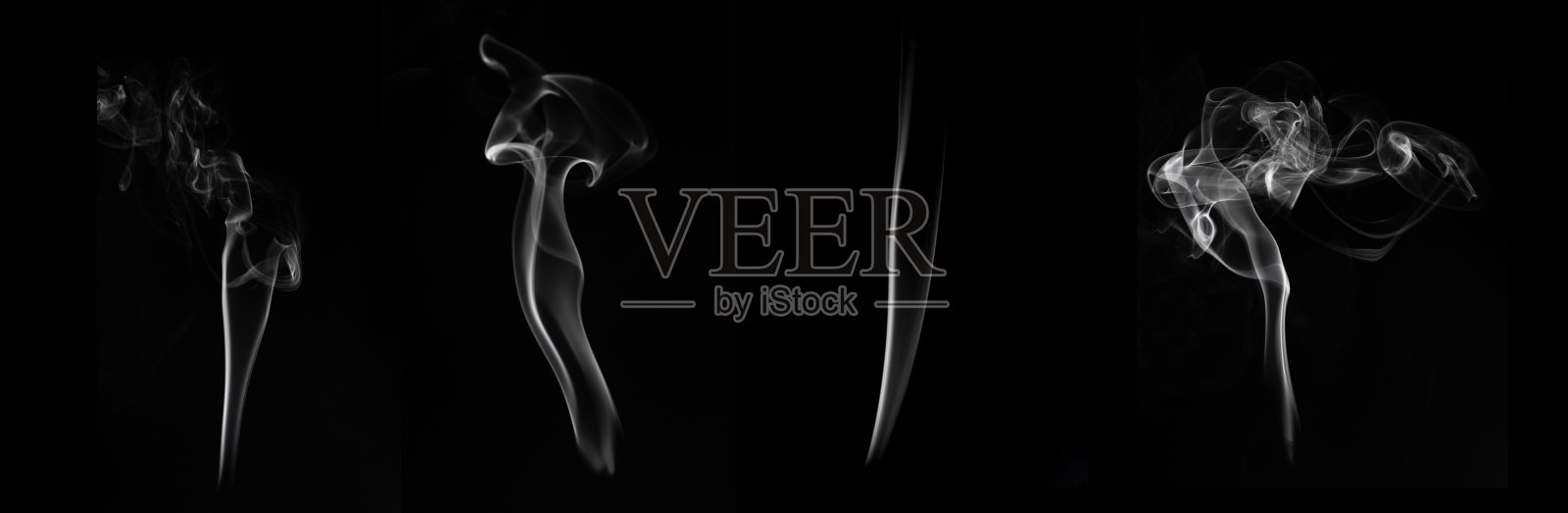 多风格的白烟包在工作室拍摄，熏香的白烟和黑色背景，波浪和飞溅形状的设计，对象和背景概念照片摄影图片