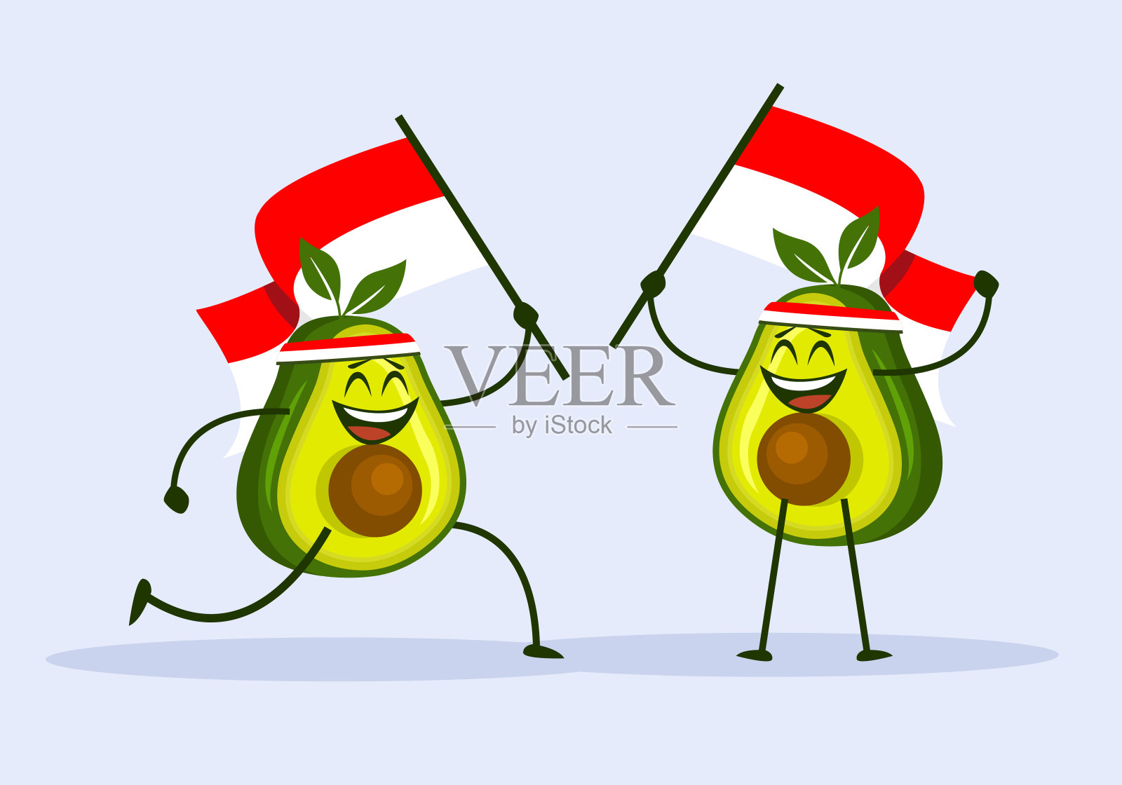 可爱的卡通鳄梨吉祥物与印度尼西亚国旗插画图片素材