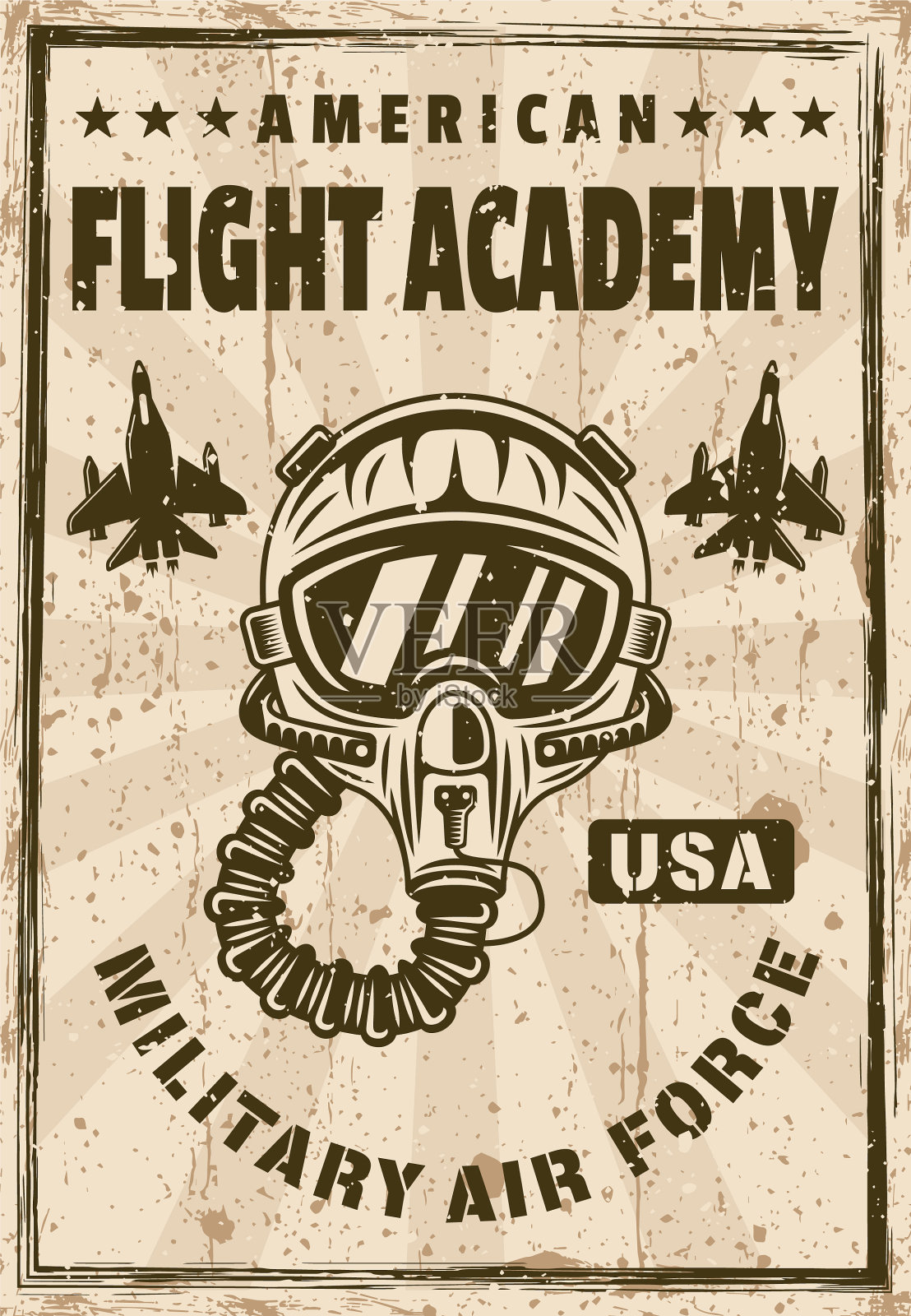 带飞行员头盔的飞行学院海报设计模板素材