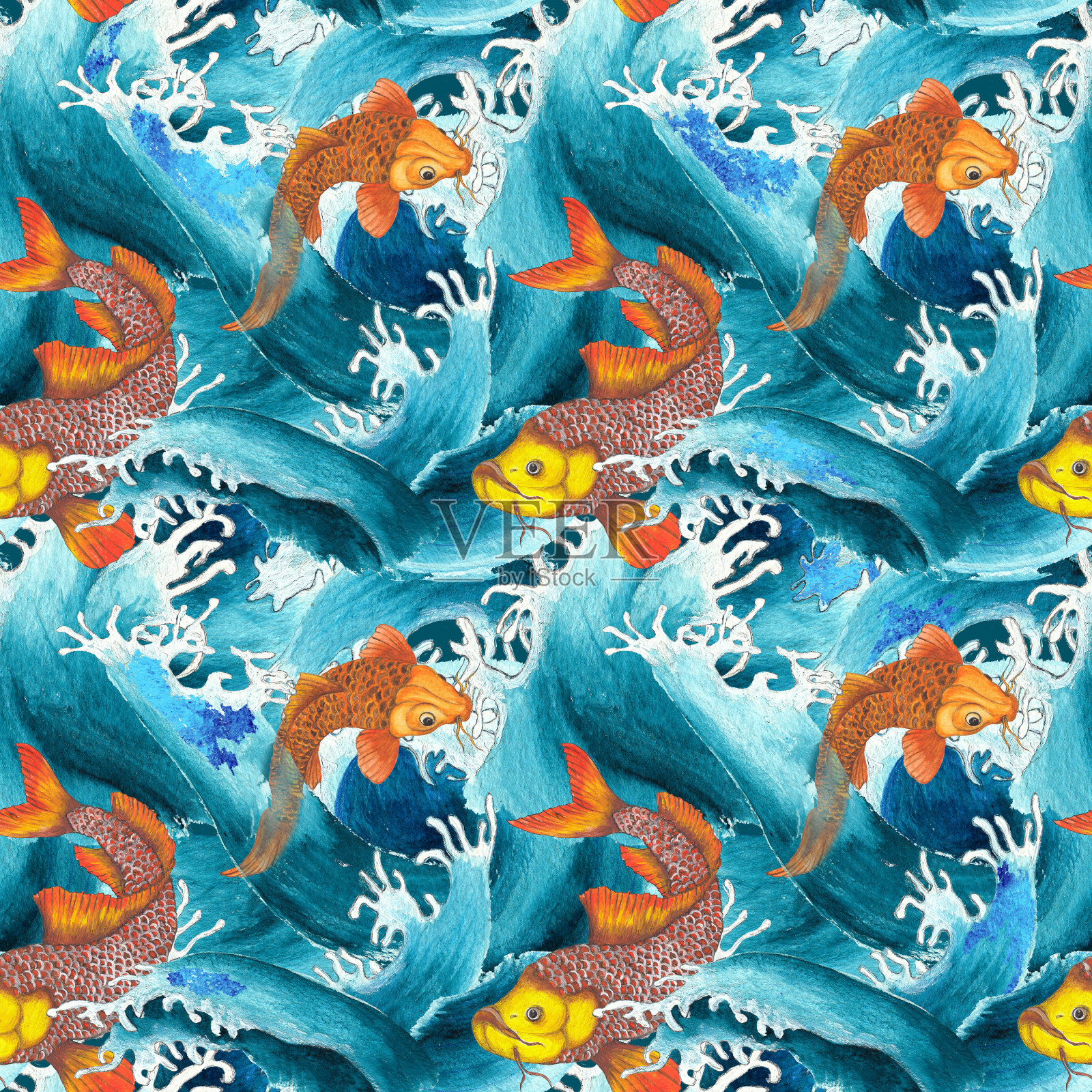 航海复古风格水彩无缝图案插画图片素材