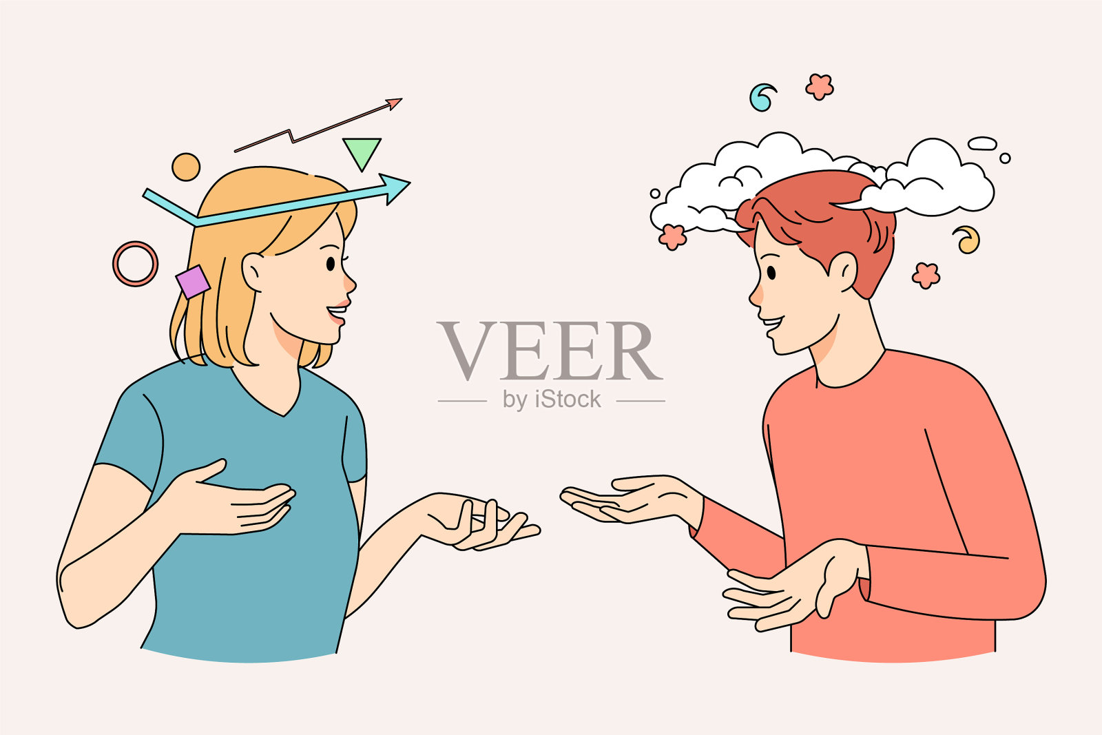 不同的人用不同的思维方式交流插画图片素材