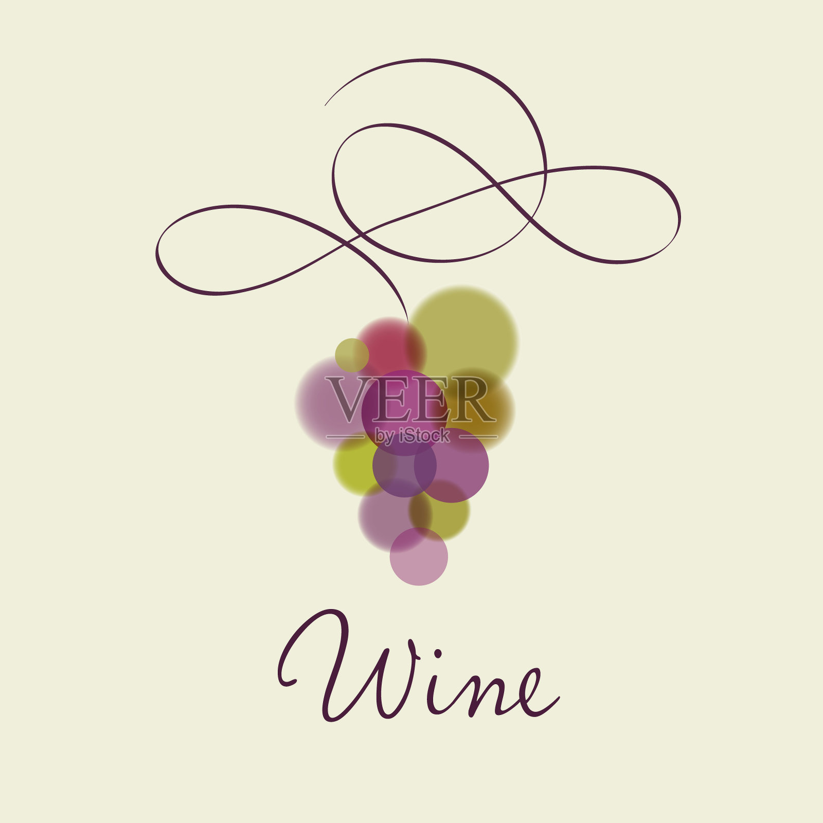 酒的象征。葡萄在水彩风格和卷曲元素。插画图片素材
