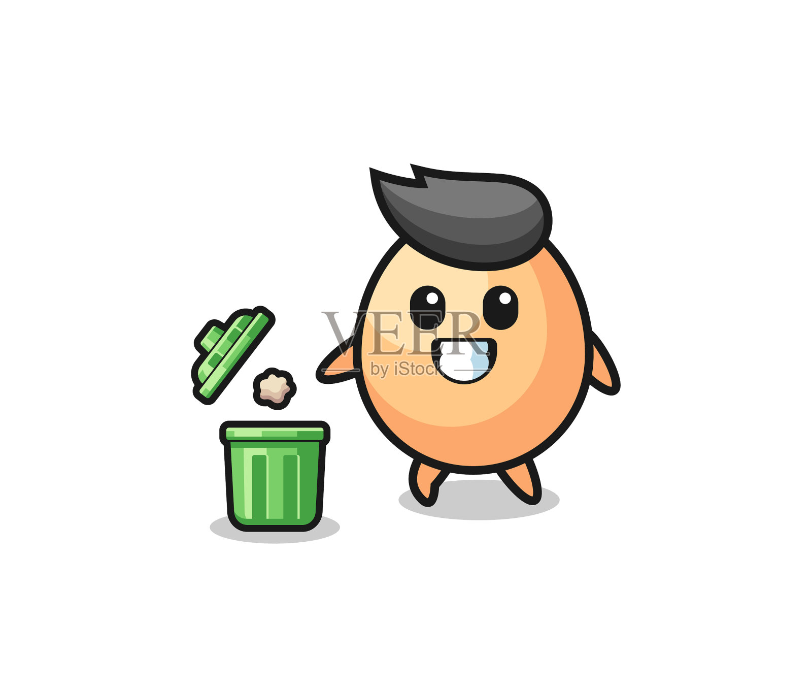 鸡蛋把垃圾扔进垃圾桶设计元素图片