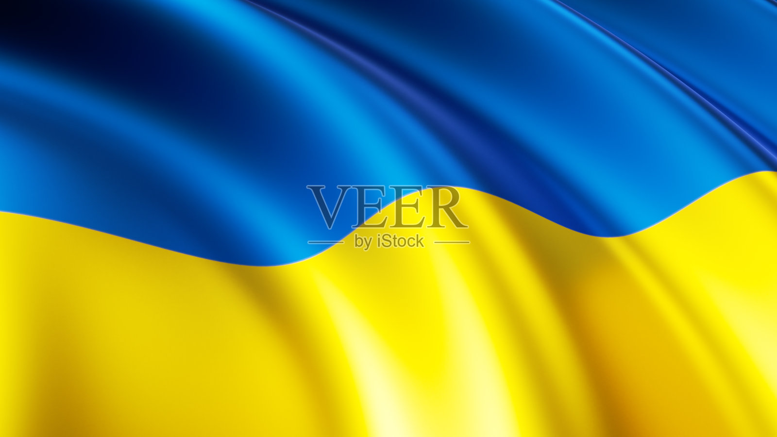 3d渲染，飘扬的蓝黄色乌克兰国旗，抽象的背景，丝绸织物褶皱照片摄影图片