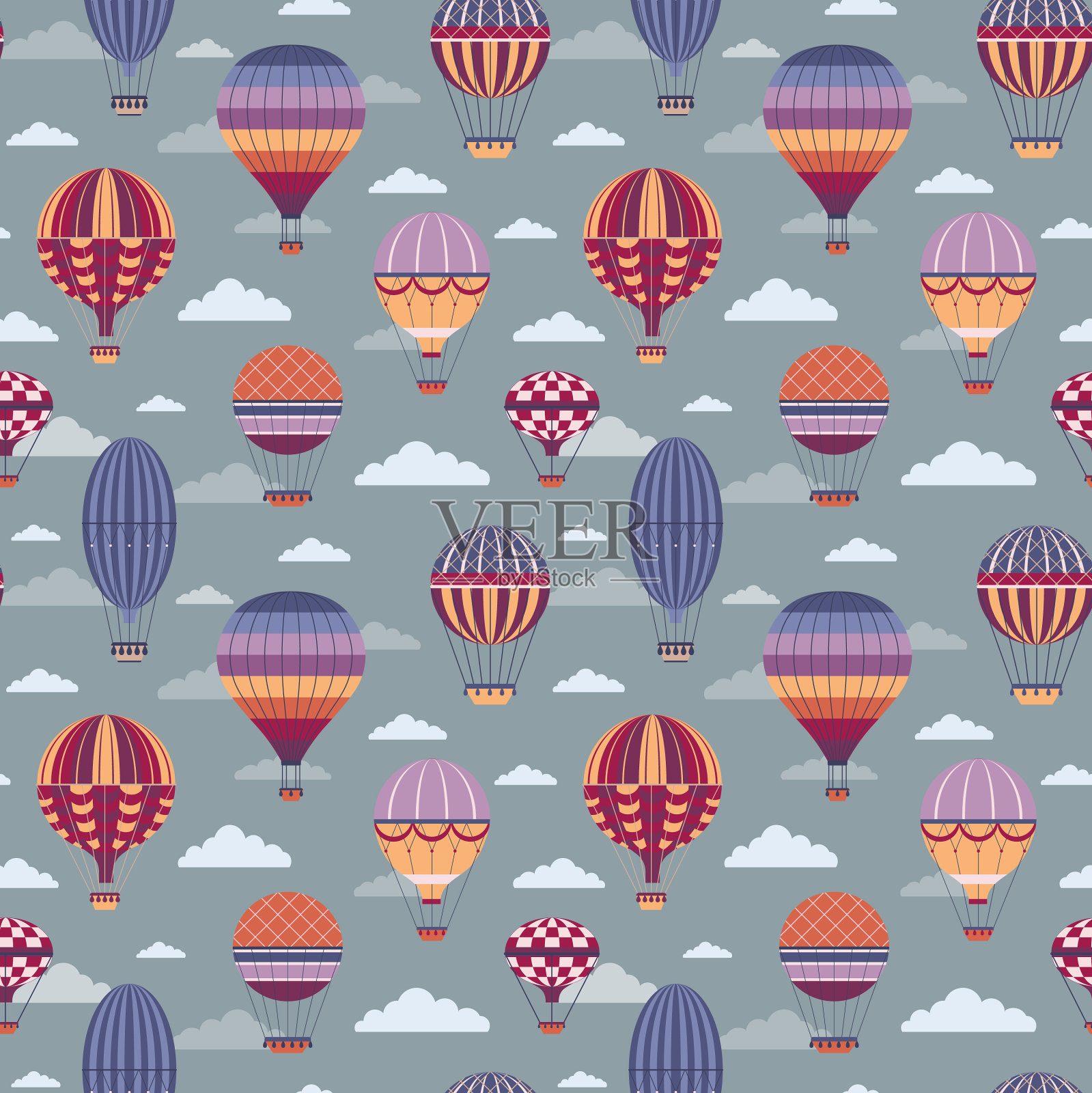 热气球在云中无缝图案插画图片素材